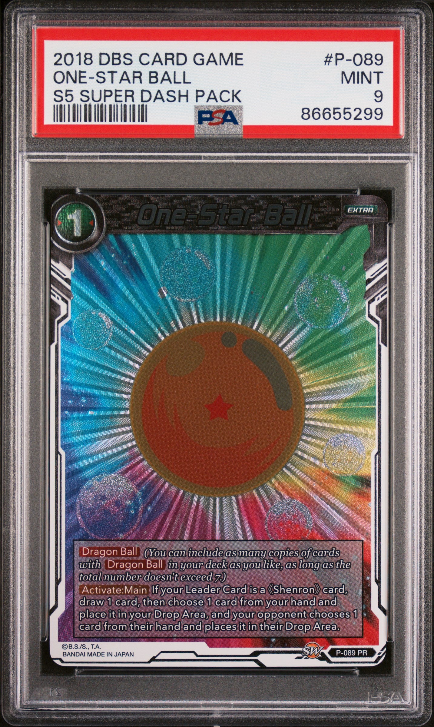 2018 Dragon Ball Super Super Dash One Star Ball #P 089 PSA 9 Graded Trading Card - Perfect for Collectors, Anime Fans & Dragon Ball Z Memorabilia Displays