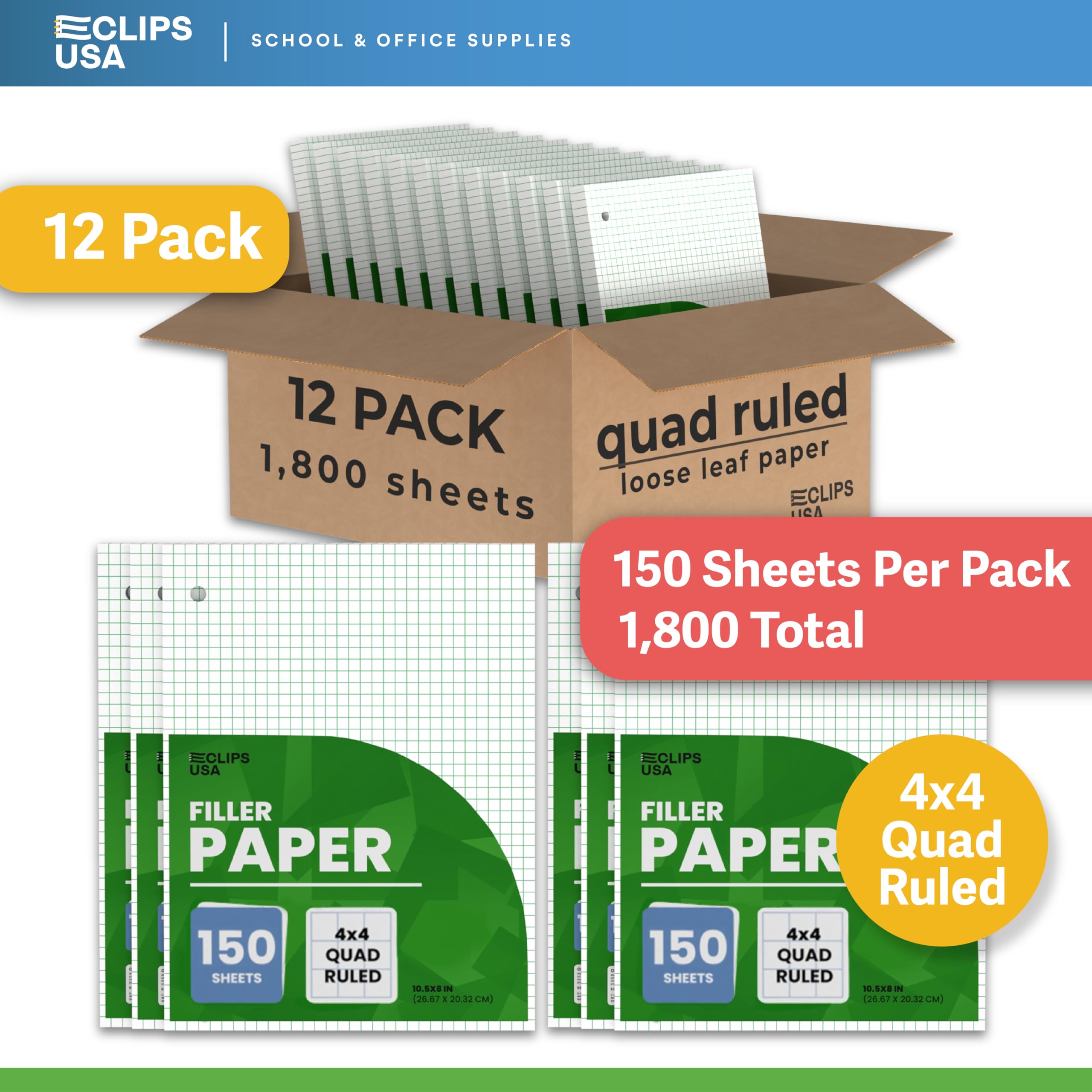 4x4 Quad Ruled Graph Paper - 10.5