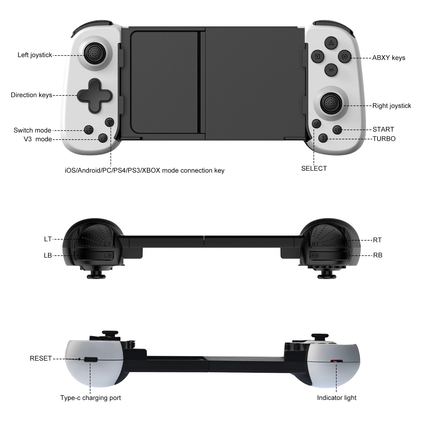 Wireless Gaming Controller for iPhone, Android, PC, iPad, Tablet, Switch, PS4, PS5, Xbox - MFi Certified Gamepad with Turbo, 6-Axis Gyro & Dual Motors - White - Perfect for Cloud Gaming, Streaming & Arcade Games