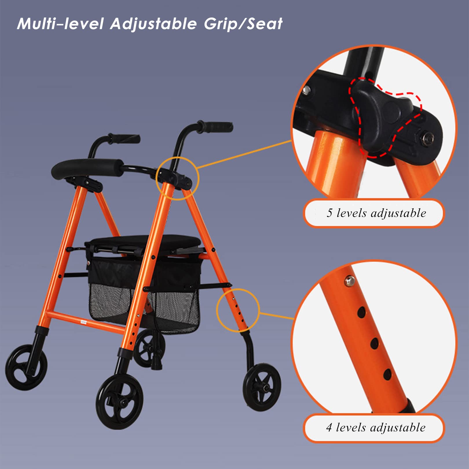 Lightweight Aluminum Rollator Walker with Seat & Basket - 2 Wheeled Folding Mobility Aid for Seniors & Adults - Perfect for Indoor/Outdoor Use, Shopping & Travel (Black)
