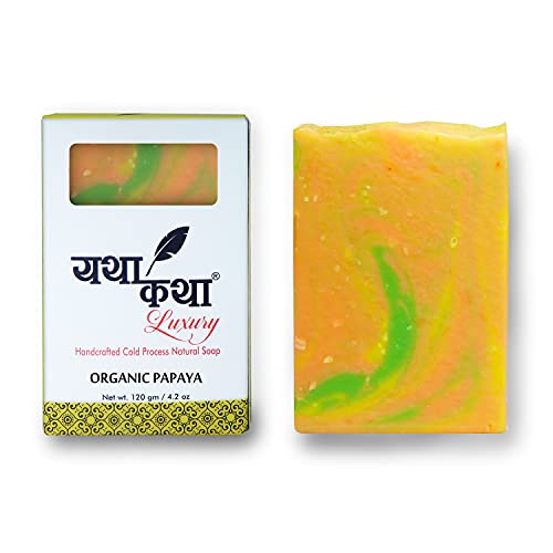 YATHAKATHA Handmade Papaya Soap - Cold Pressed Natural Organic Vegan Luxury Soap 120g | Paraben & Sulfate Free | Gentle Exfoliation for Glowing Skin - Perfect for Daily Face & Body Care
