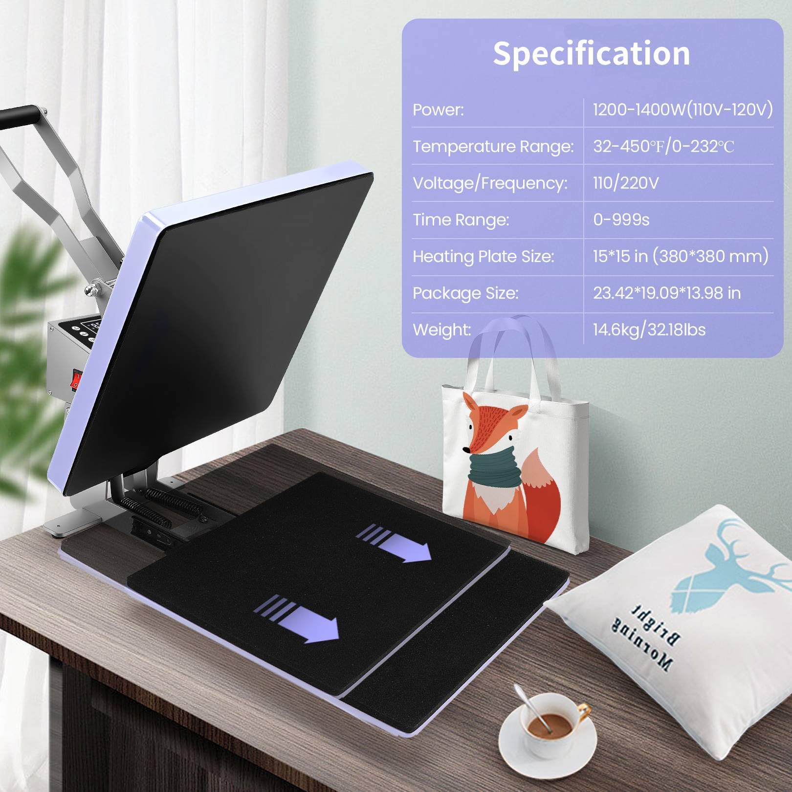 15x15 Inch Digital Clamshell Heat Press Machine - Industrial Grade Sublimation Transfer Printer with Slide Out Tray for T-Shirts, Bags, Pillows & Plates | Perfect for DIY Crafts, Custom Apparel & Small Business Printing