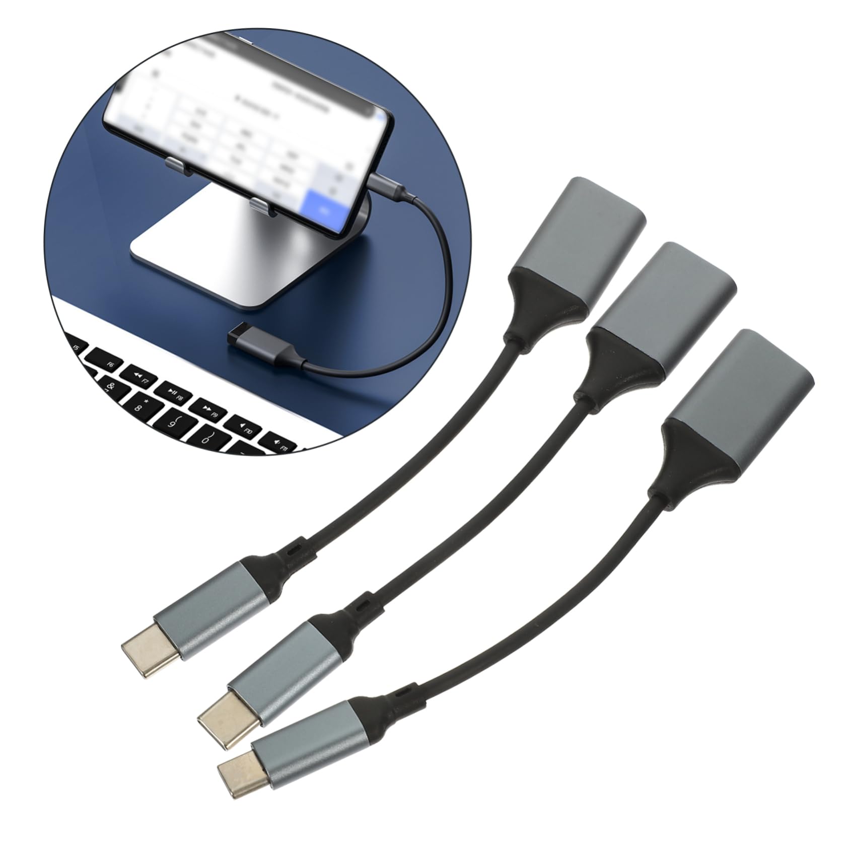 3-Pack USB Type C Cable Set - 3A Fast Charging USB C to USB 3.0 Adapter, USB C Female to USB Male Converter, USB B to USB C Cable - Compatible with Smartphones, Tablets & Laptops for Fast Charging & Data Transfer