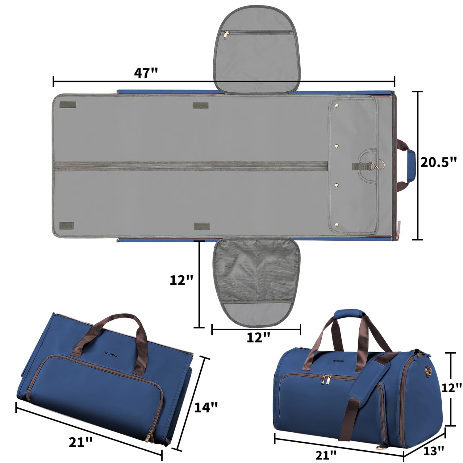 Convertible Travel Garment Bag with Detachable Suit Bag - Carry On Duffel with Shoulder & Backpack Straps - Luggage Dress Bag with 2 Shoe Covers for Men & Women (Blue) - Perfect for Business Trips, Weddings & Airplane Travel