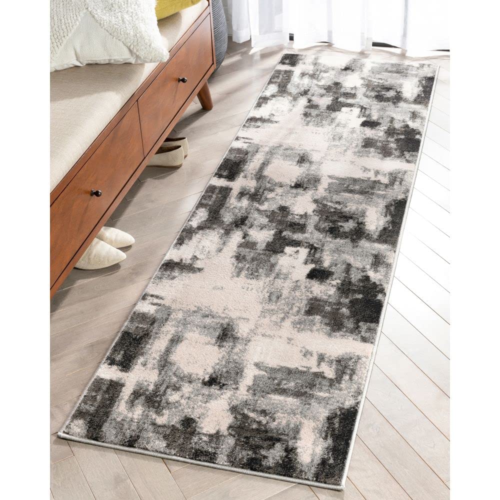 Well Woven Barclay Kalia Grey Black Abstract Modern Runner Rug 2'3