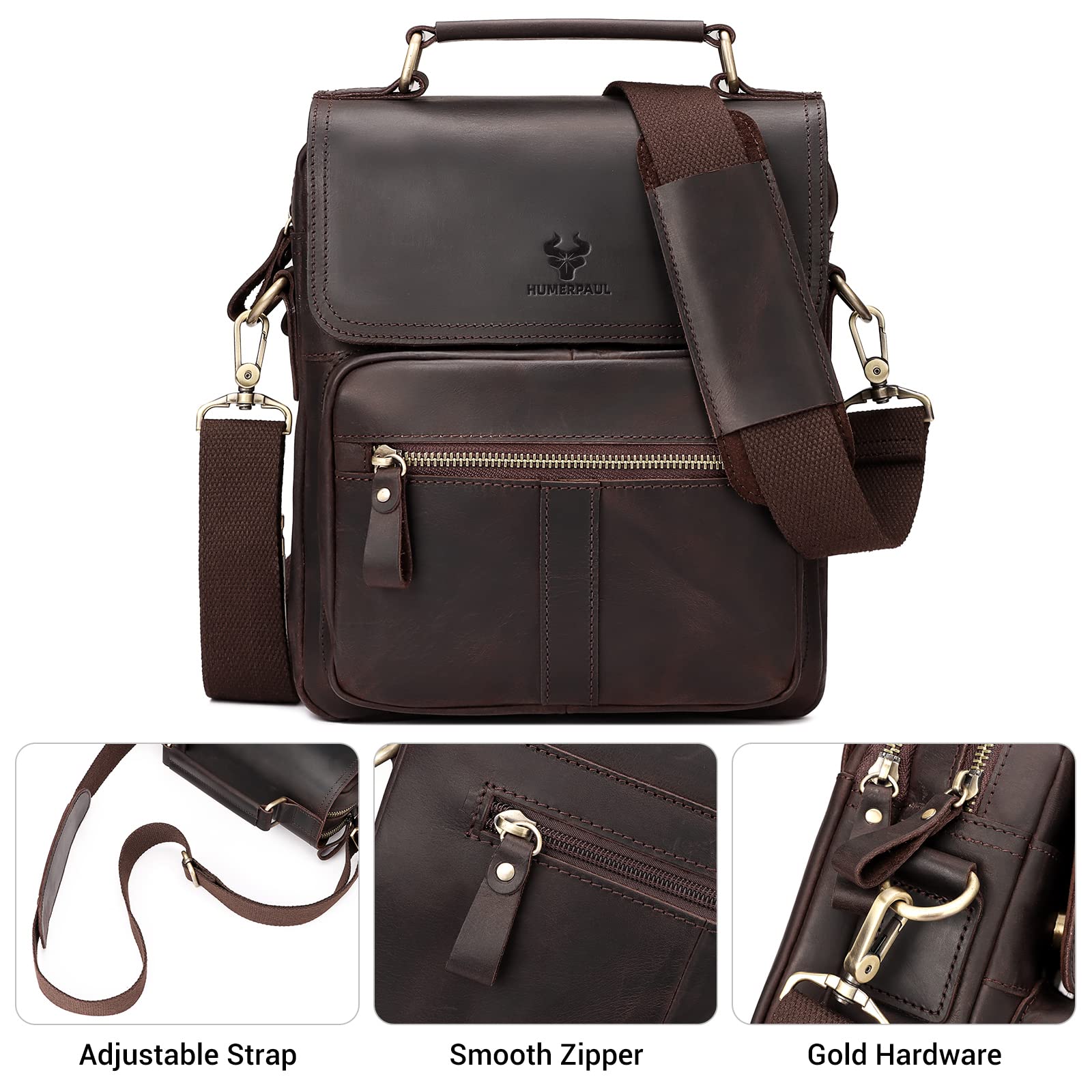 GZCZ Genuine Leather Crossbody Sling Bag for Men & Women - Adjustable Shoulder Messenger Purse for Travel, Business & Outdoor Activities | Perfect for Commuting, Hiking & Daily Use