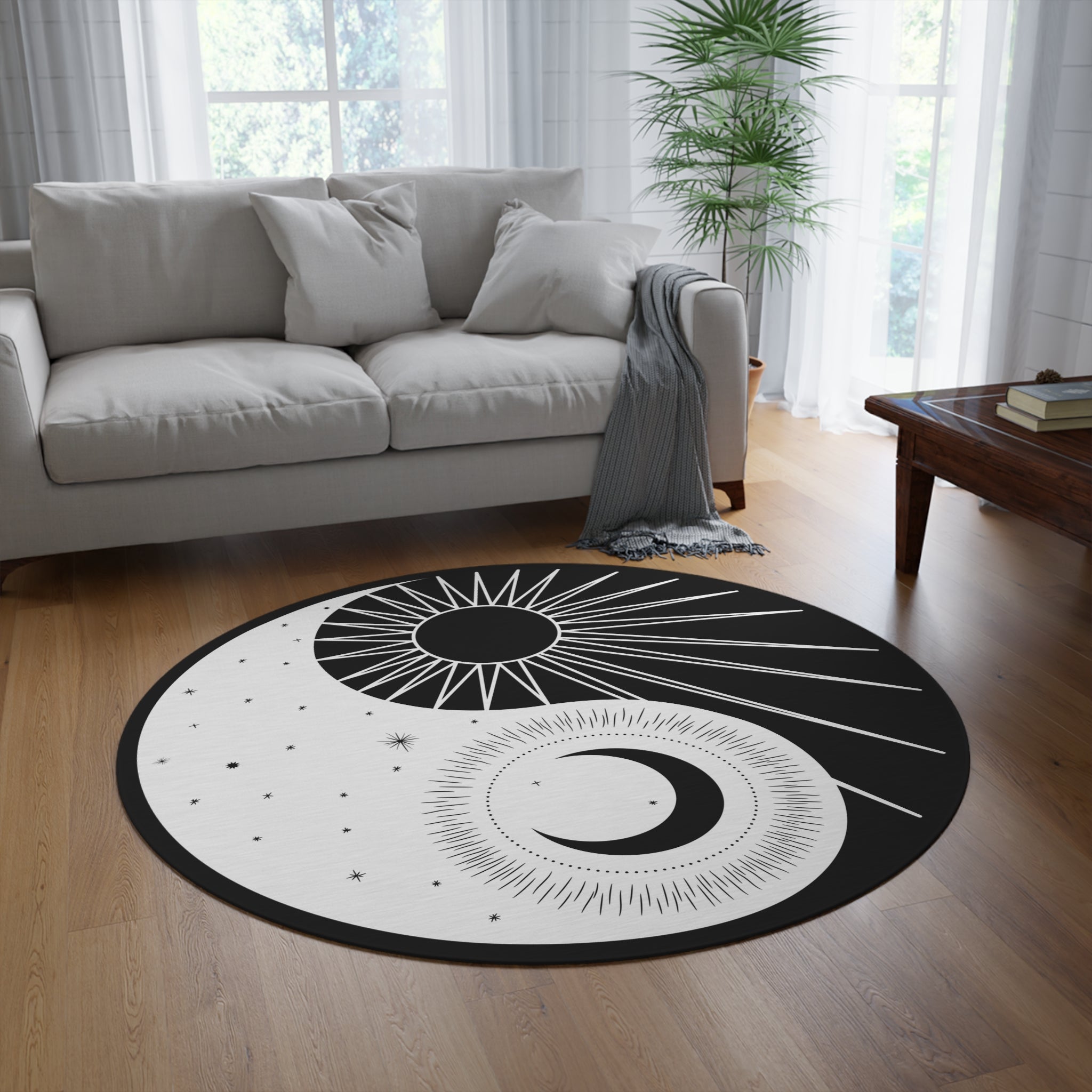 Yin Yang Round Rug - Soft Polyester Chenille Carpet for Living Room, Bedroom, or Meditation Space | Non-Slip Floor Mat for Home Decor and Yoga Practice