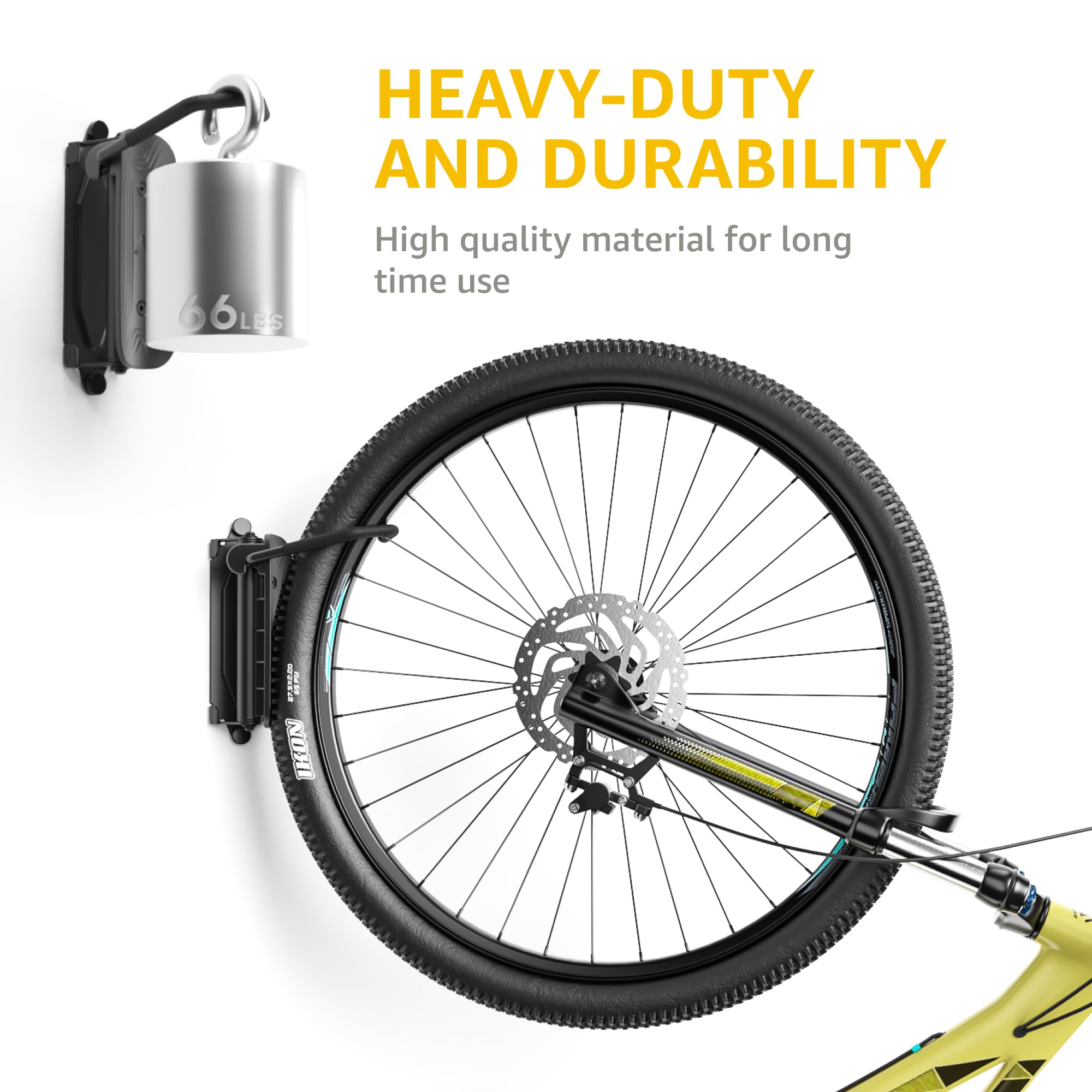 monTEK Swivel Bike Wall Mount - Heavy Duty Bike Hangers for Garage & Home Storage, Space Saving Vertical Bike Rack Holds 66lbs (2 Pack) - Perfect for Small Spaces, Apartments & Cycling Enthusiasts
