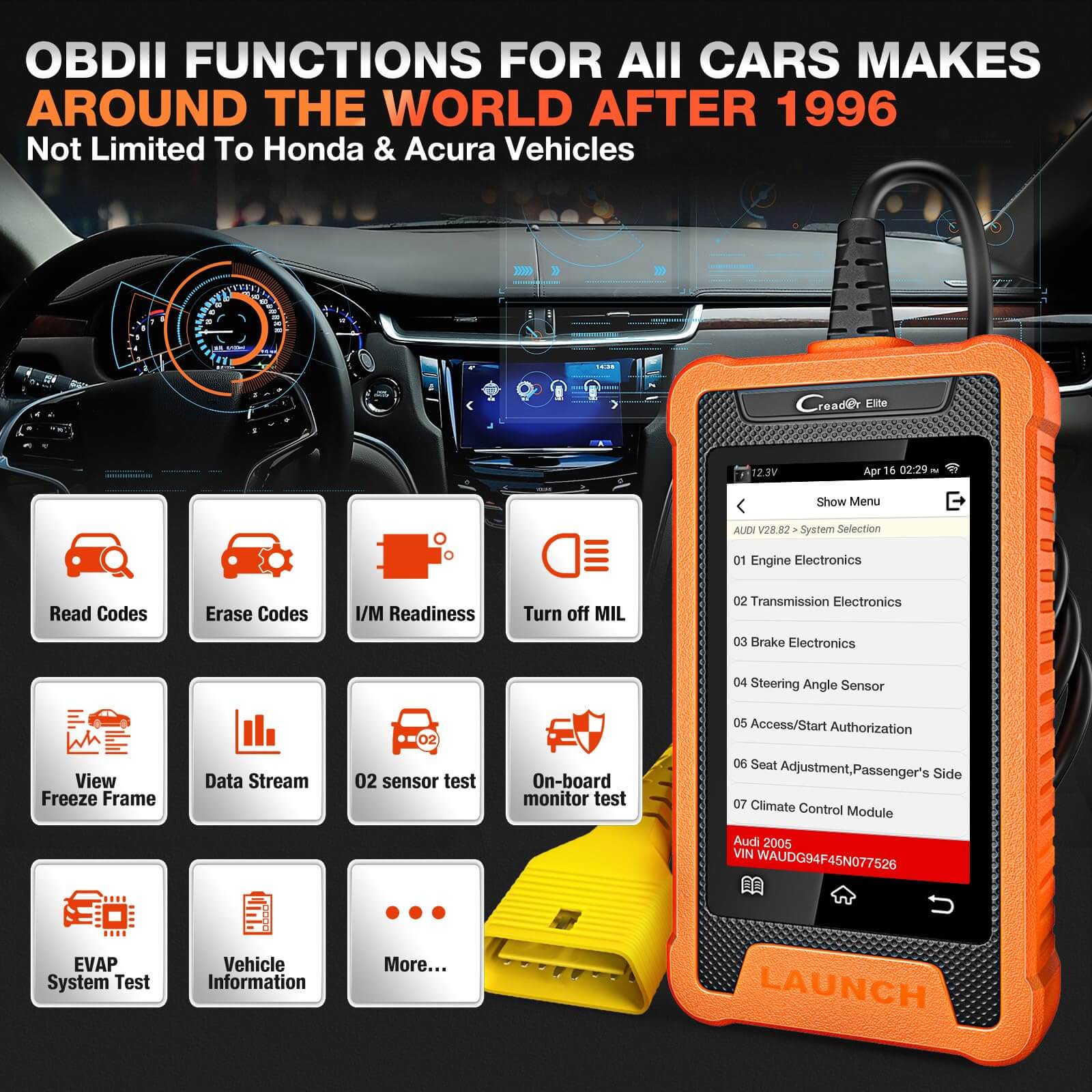 LAUNCH X431 Creader Elite OBD2 Scanner for Honda - Professional Bi-Directional Diagnostic Tool & Code Reader (Compatible with Acura, Dongfeng Honda, GAC Honda) - Perfect for Mechanics, DIY Car Repairs & Vehicle Maintenance