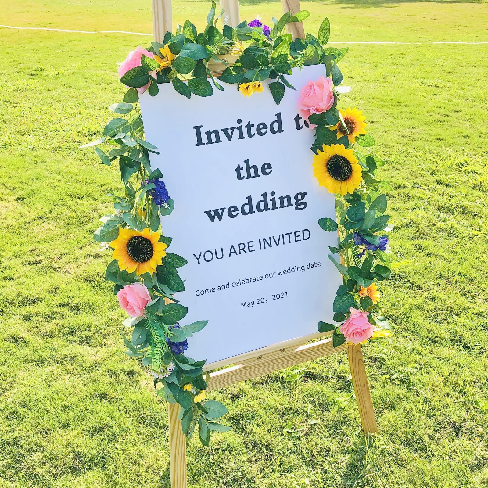 Artificial Silk Sunflower Garland with Eucalyptus Vine & Rose Flowers Wreath - 1.9m Green Leaves Wedding Party Table Decor for Home, Garden, and Event Centerpieces