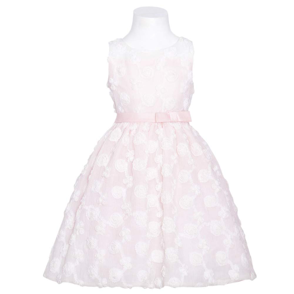Pink and White Puff Flower Bow Sash Easter Dress for Girls Size 4 - Perfect for Easter Sunday, Spring Photoshoots, and Special Occasions