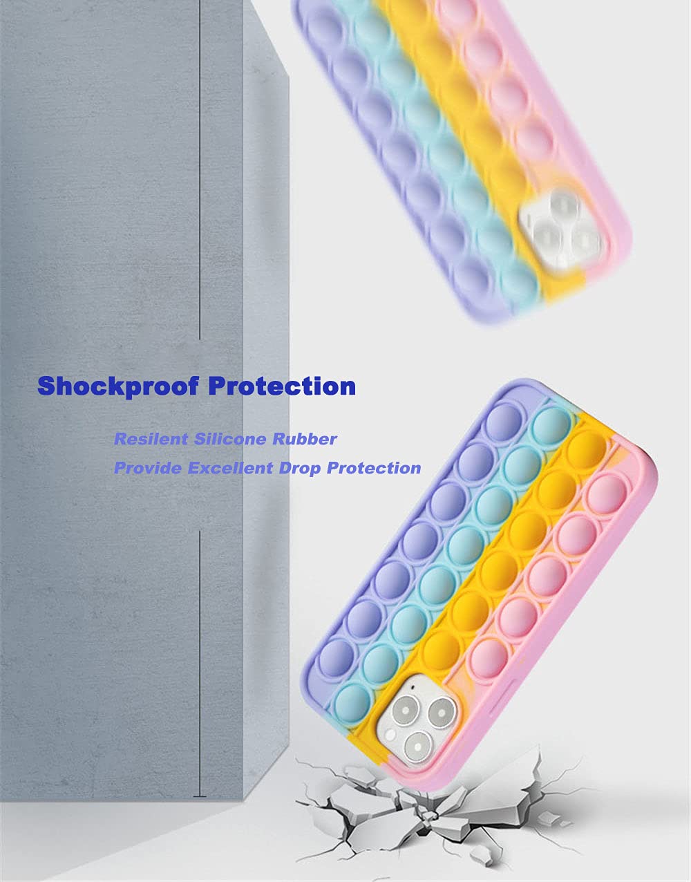**Pop It Phone Case for iPhone 11 - Stress Reliever Push Pop Bubble Fidget Toy Cover, Cute Soft Silicone Protective Shell for iPhone 11 (6.1 Inch) - Rainbow | Fun & Anxiety Relief for Kids & Adults**