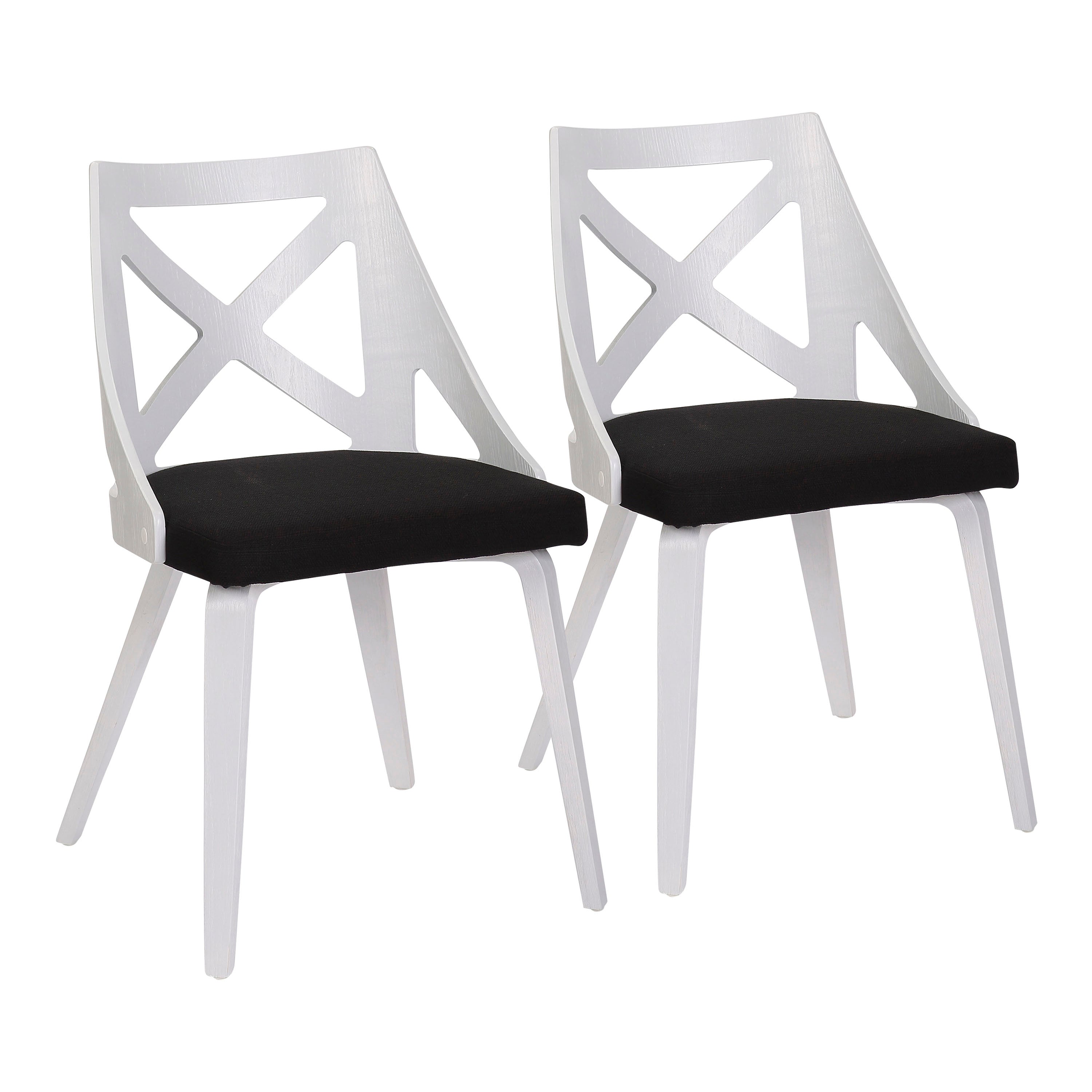 LumiSource Charlotte Farmhouse Chair Set of 2 - White Textured Wood & Charcoal Fabric Upholstered Dining Chairs | Perfect for Farmhouse Kitchens, Dining Rooms & Cozy Breakfast Nooks