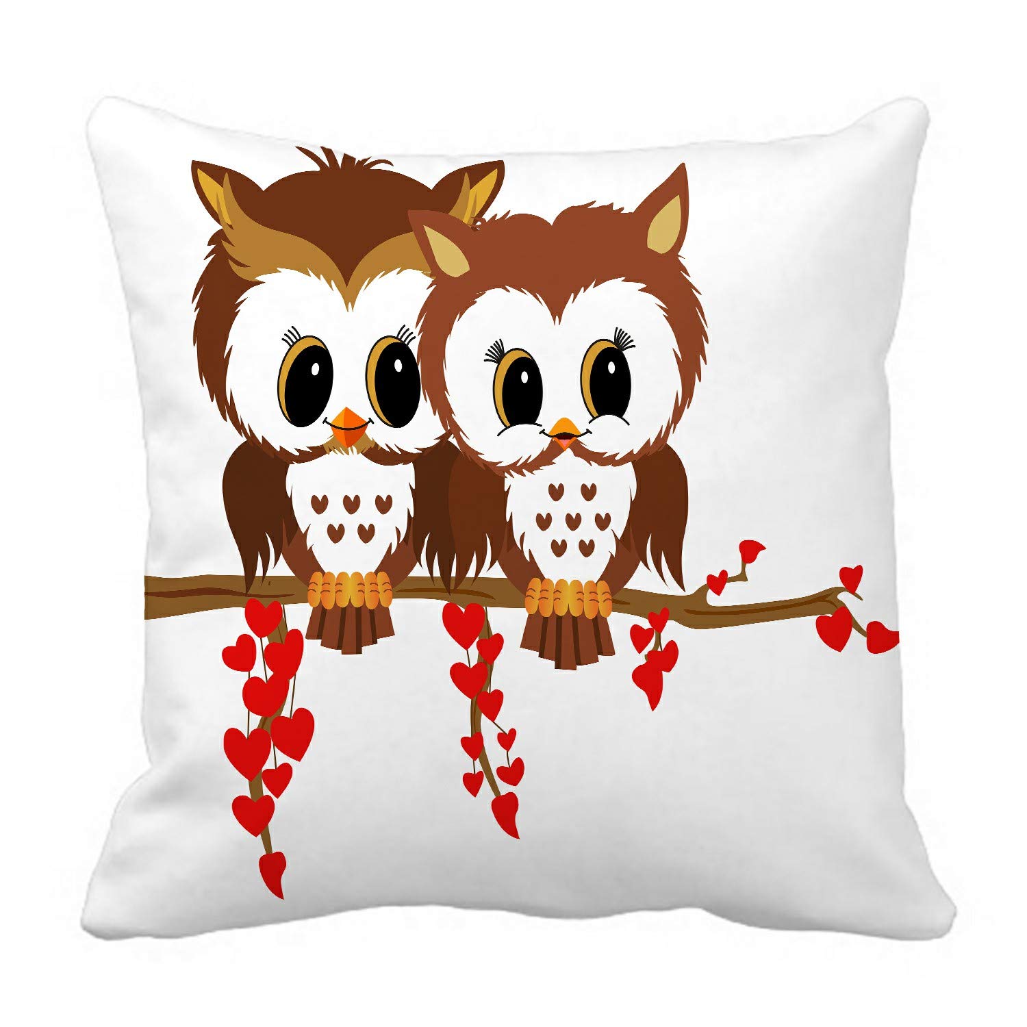 Valentine's Day Owl Pillow Cover 16x16 Inch - Cute Owl Print Cushion Case for Home Decor, Bedroom, Sofa & Gift Giving