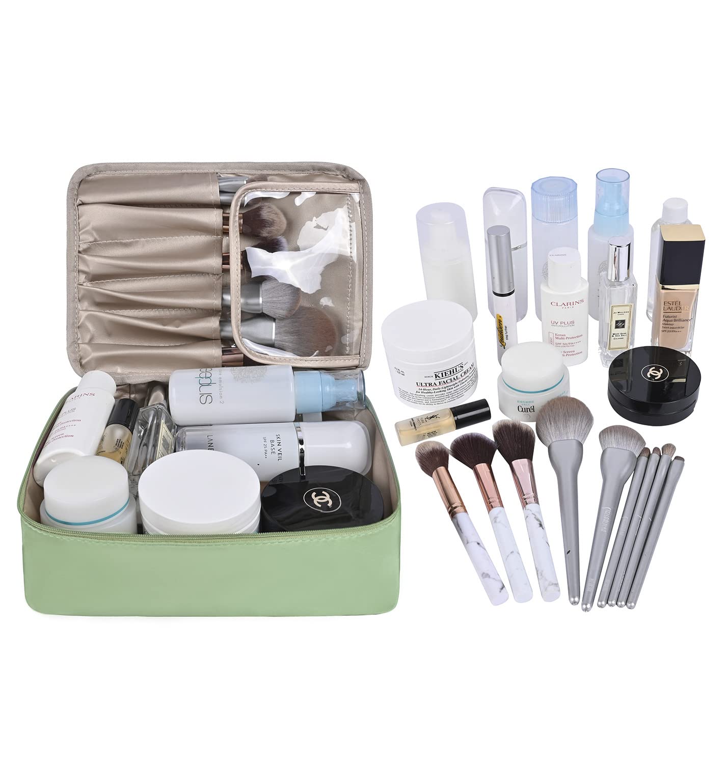 Large Waterproof Makeup Bag for Travel - Cosmetic Organizer with Brush Storage, Toiletry Case for Women & Girls - Perfect for Home, Office & Vacation - Green