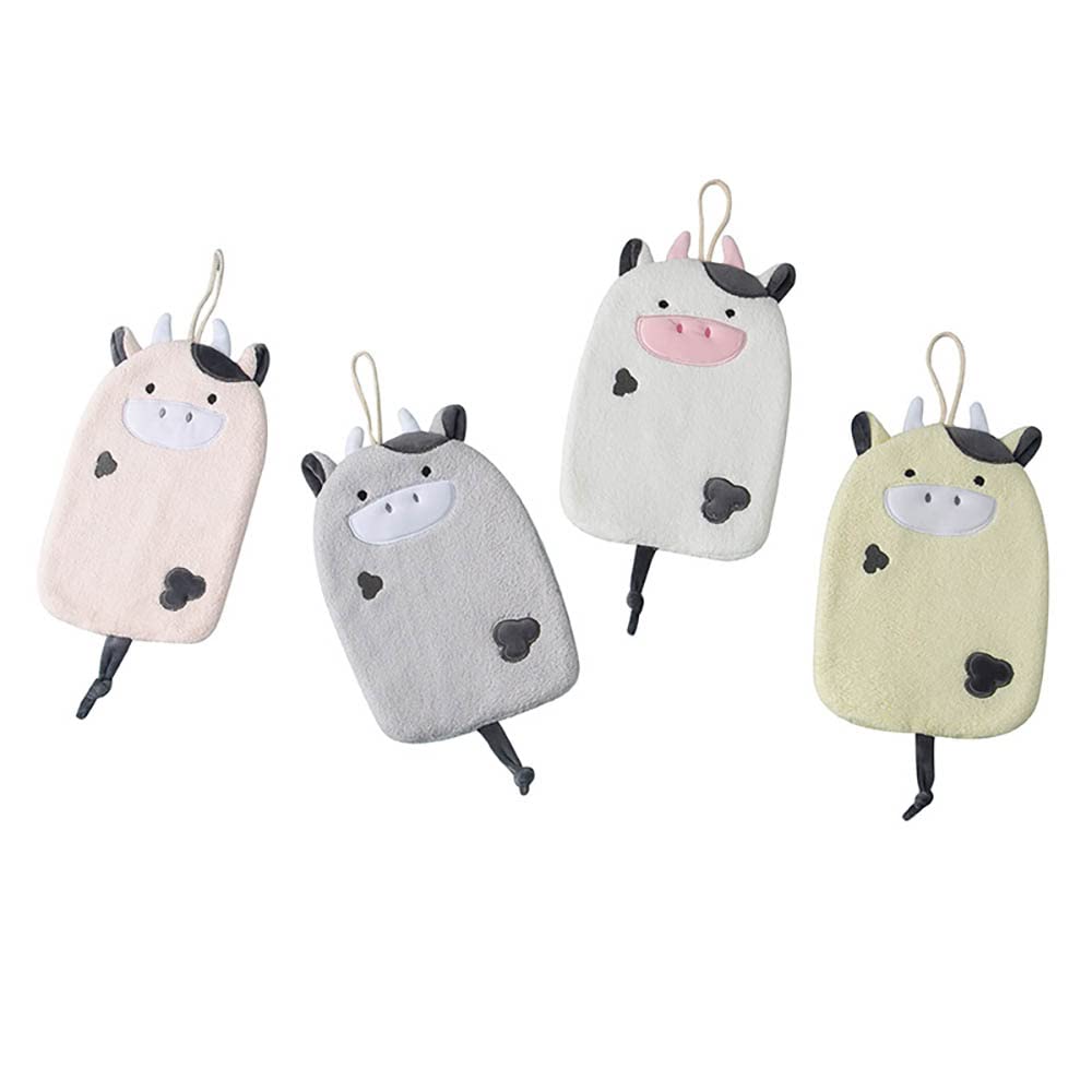Premium M-Tra Hand Towels Set of 2 - Ultra-Absorbent Coral Fleece Kitchen & Bath Towels with Hanging Loop - Cute Cow Design Dish Cloths for Drying Dishes, Cleaning & Decor (Grey)
