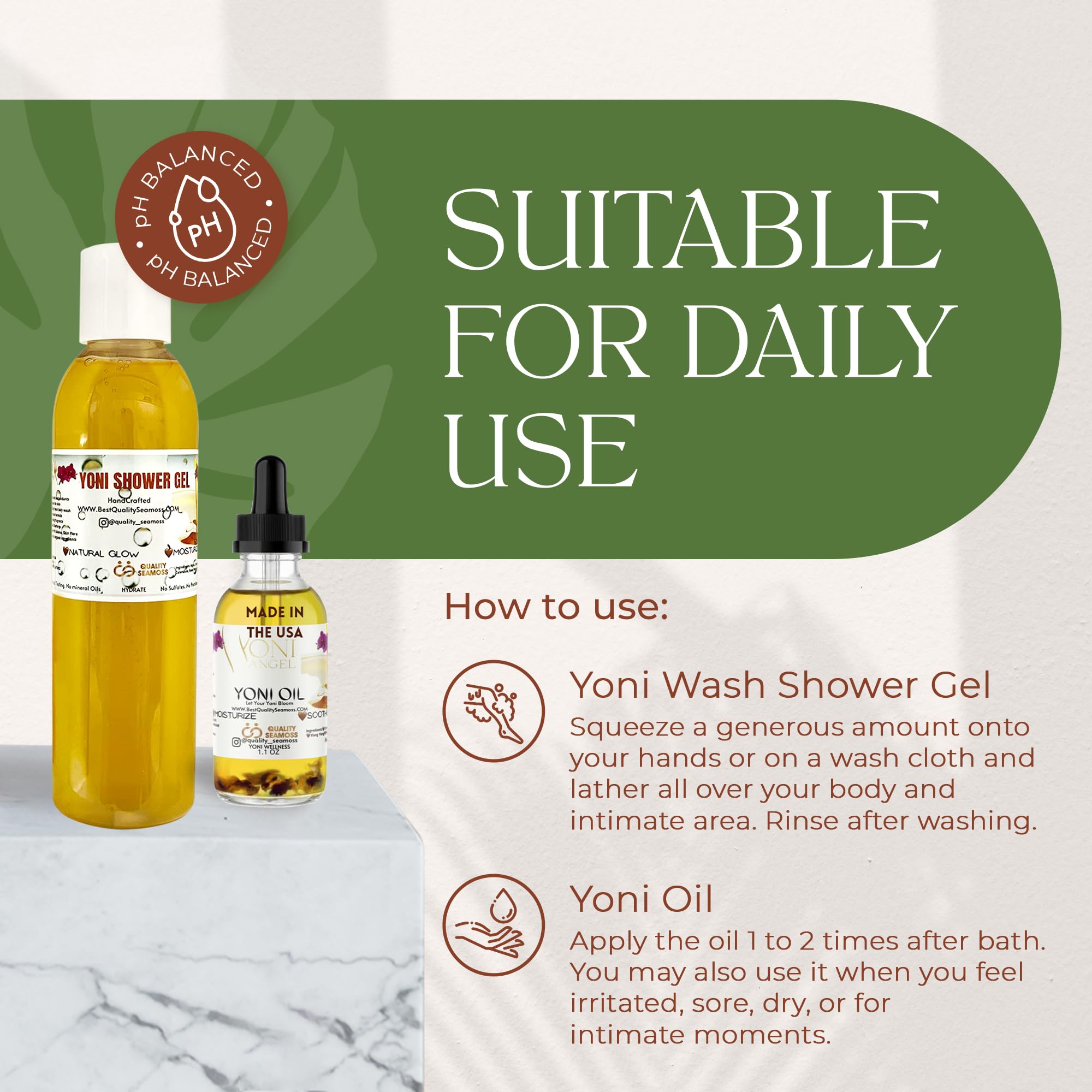 Yoni Wash & Oil Bundle - 7 oz pH Balancing Feminine Wash & 1.1 oz Odor Control Oil for Intimate Care | Natural Vaginal Hygiene Set for Women | Perfect for Daily Shower Routine & Post-Workout Freshness