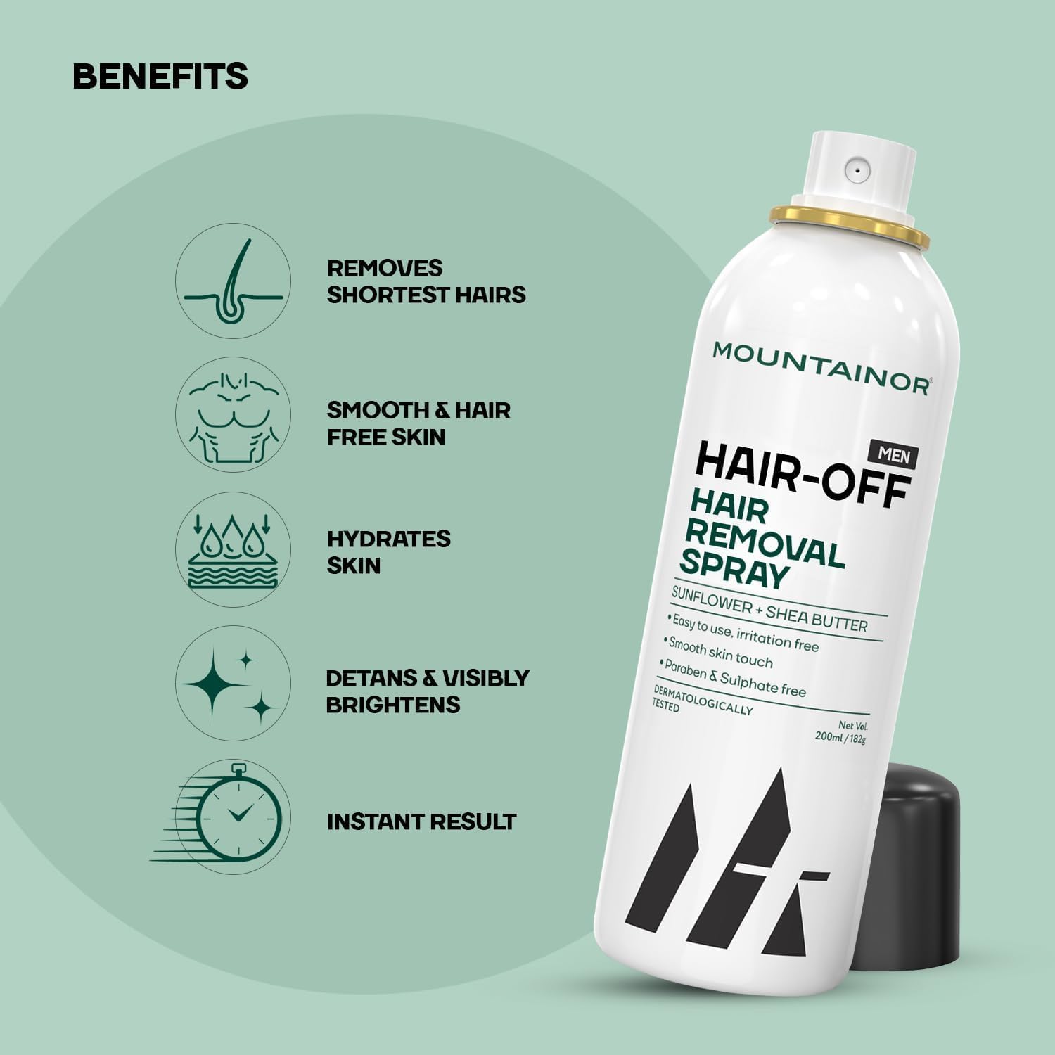 Men's Hair Removal Spray Cream - Painless Depilatory for Chest, Back, Arms, Legs & Underarms | Dermatologist Tested & Safe | At-Home Hair Removal Solution for Smooth Skin | Pack of 1 | Perfect for Gym, Beach & Summer Activities