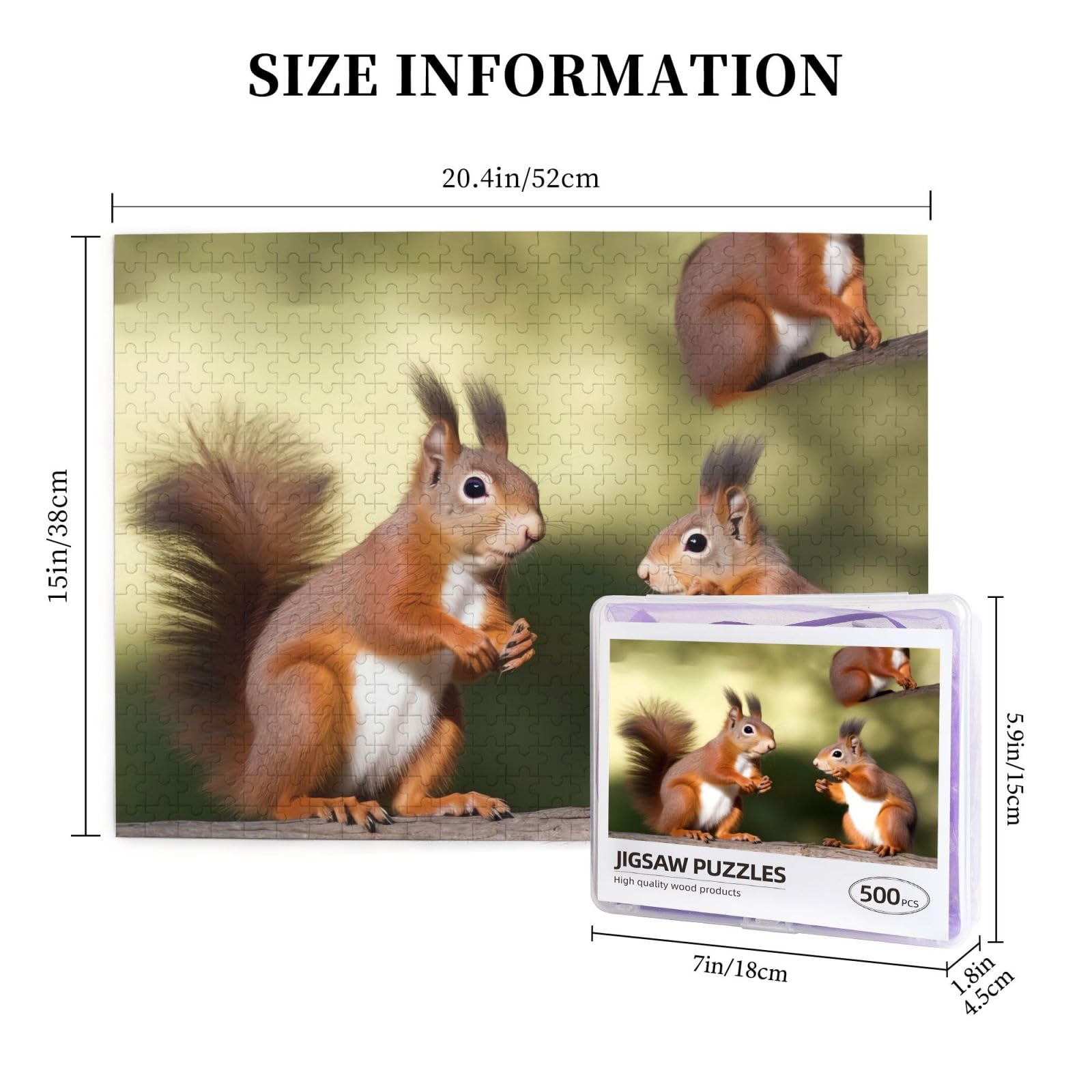 500-Piece Wooden Jigsaw Puzzle - Cute Squirrels Photo Puzzle for Adults, Personalized Picture Puzzle for Family, Wedding, Birthday & Valentine's Day Gifts (20.4