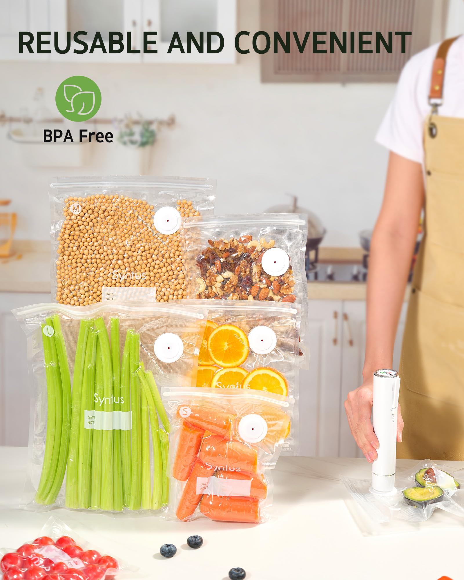 Syntus Vacuum Sealer Bags for Food Storage - 60 Pcs (8