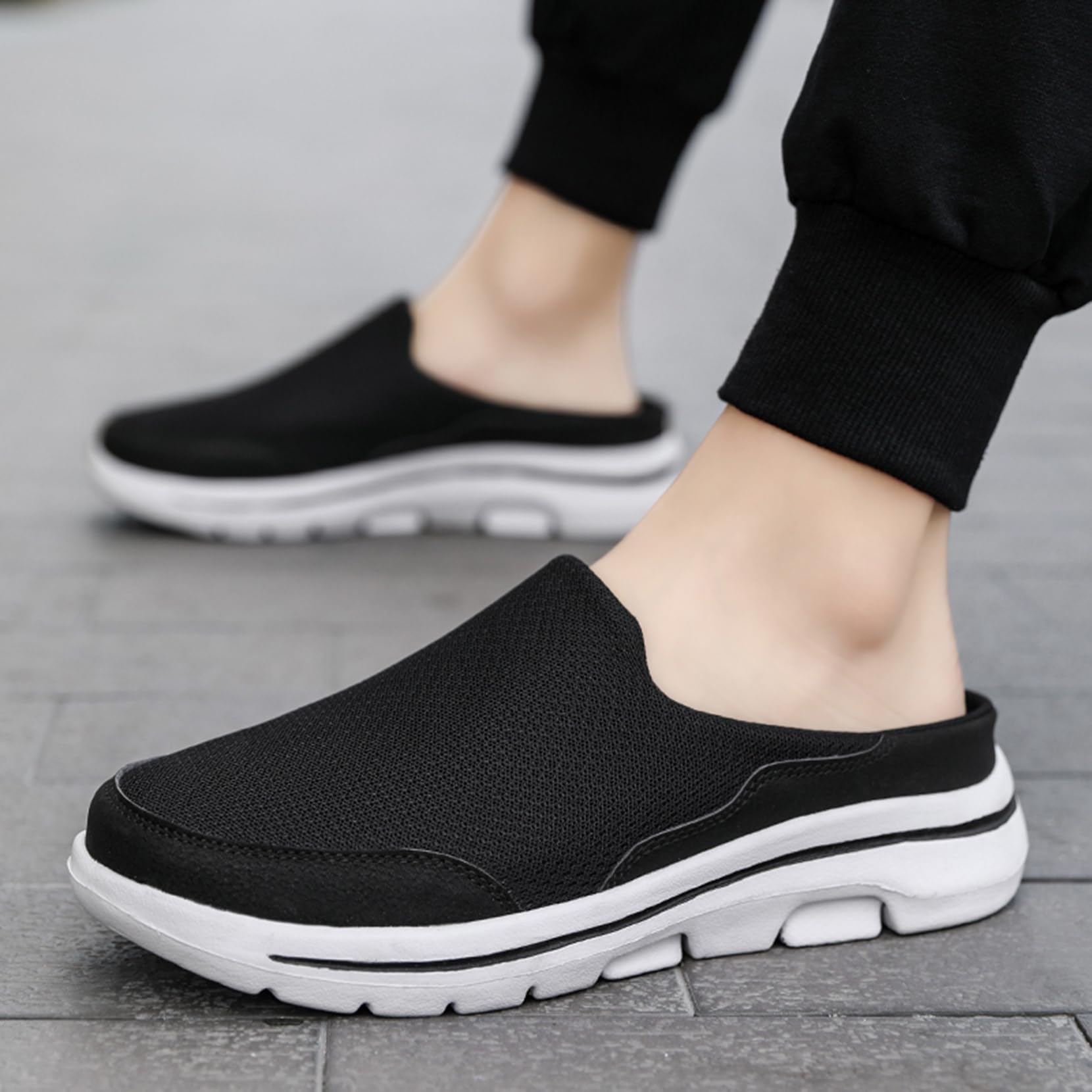 Comfortable Slip-On Mules & Clogs for Women and Men - Lightweight Open Back Breathable Walking Shoes - Closed Toe Slides in Black & White (Size 9.5 Women/8.5 Men) - Perfect for Indoor/Outdoor Wear, Home, Office & Casual Outings
