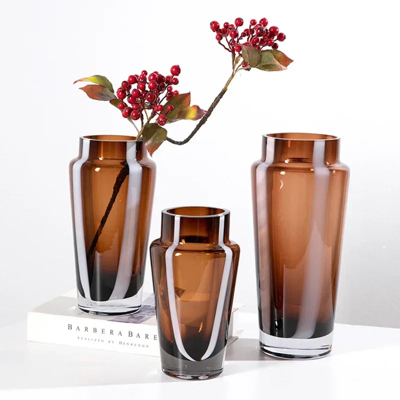 Elegant Amber Prism Glass Vase - Handcrafted Decorative Centerpiece for Wedding, Home Decor & Floral Arrangements