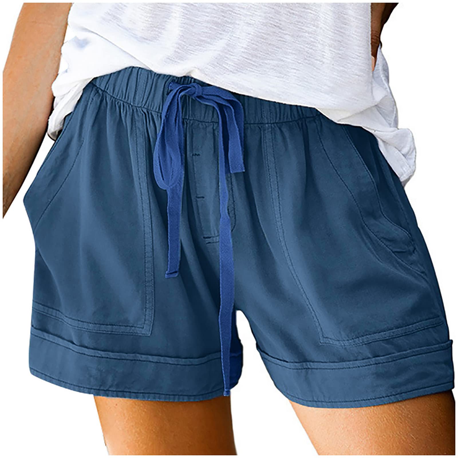 Women's Cotton Shorts with Pockets - Elastic Waist Lounge Shorts for Summer