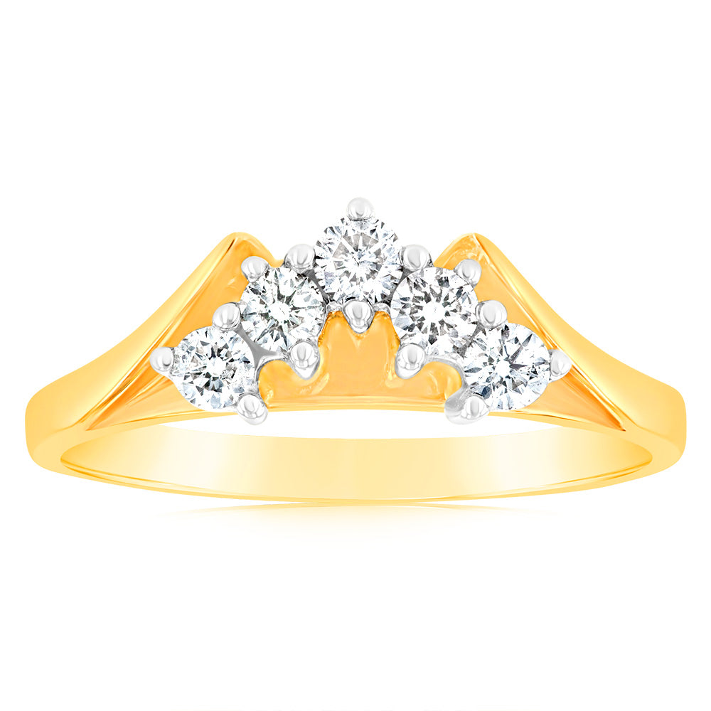 18ct Yellow Gold 1/5 Carat Diamond Ring with 5 Brilliant Cut Diamonds - Elegant Jewelry for Engagement, Wedding & Anniversary Gifts