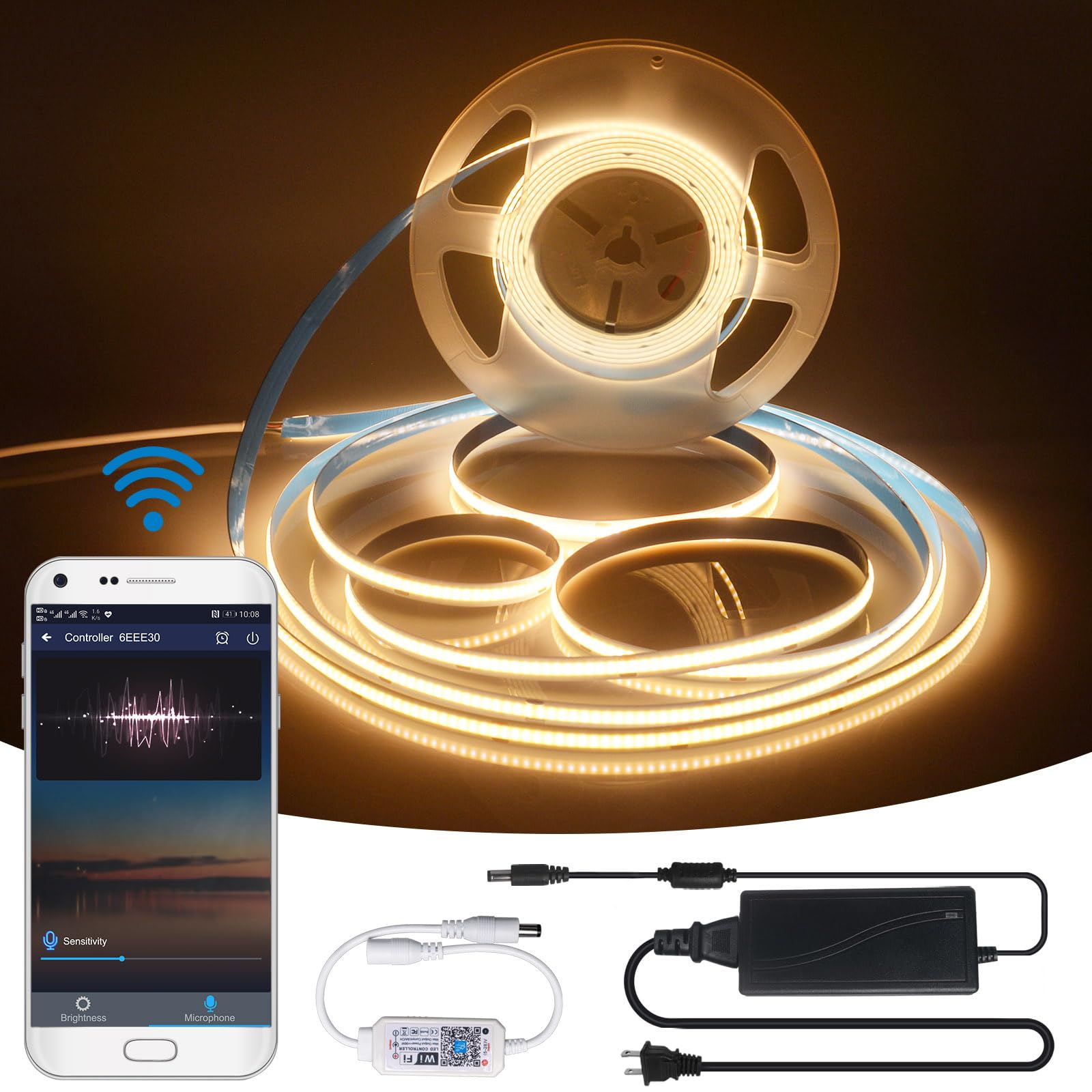 INDARUN 16.4FT COB LED Strip Lights 3000K Warm White - Dimmable 24V Smart LED Light Strip with APP Control, Works with Alexa & Google Assistant - Perfect for Bedroom Lighting, Home Decor, and Ambient Room Accent