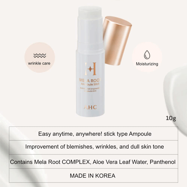 AHC H Mela Root Ampoule Stick 10g - Brightening & Hydrating Facial Serum for Dark Spots & Dull Skin | Perfect for Daily Skincare Routine & Travel