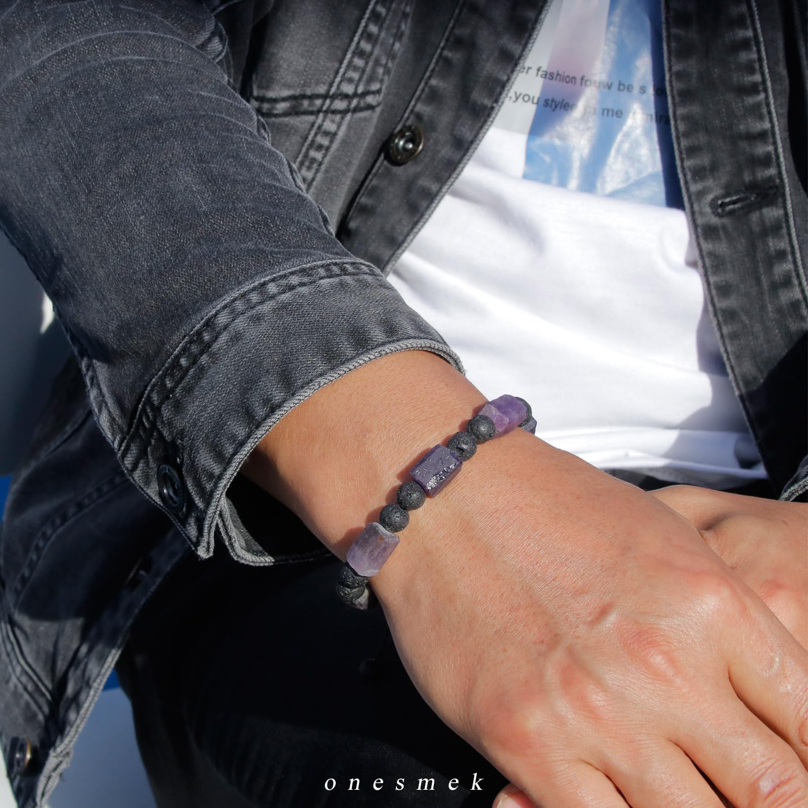 Natural Amethyst Crystal Bracelet for Men - Healing Stone Bracelet for Stress Relief, Handmade Lava Bead Essential Oil Diffuser | Mens Birthday & Valentines Gift Idea for Meditation, Yoga & Spiritual Wellness