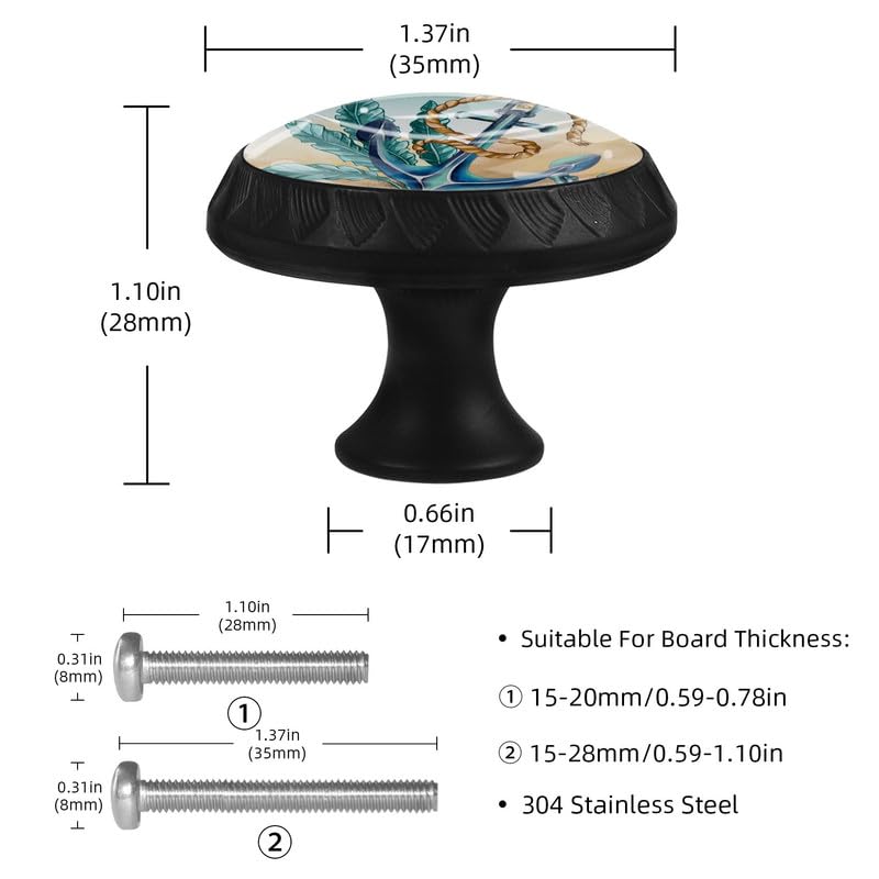 LORVIES 4 Pack Black Ocean Knobs - ABS Glass Drawer Pulls for Kitchen Cabinets & Bedroom Dressers (Sea Anchor Design)