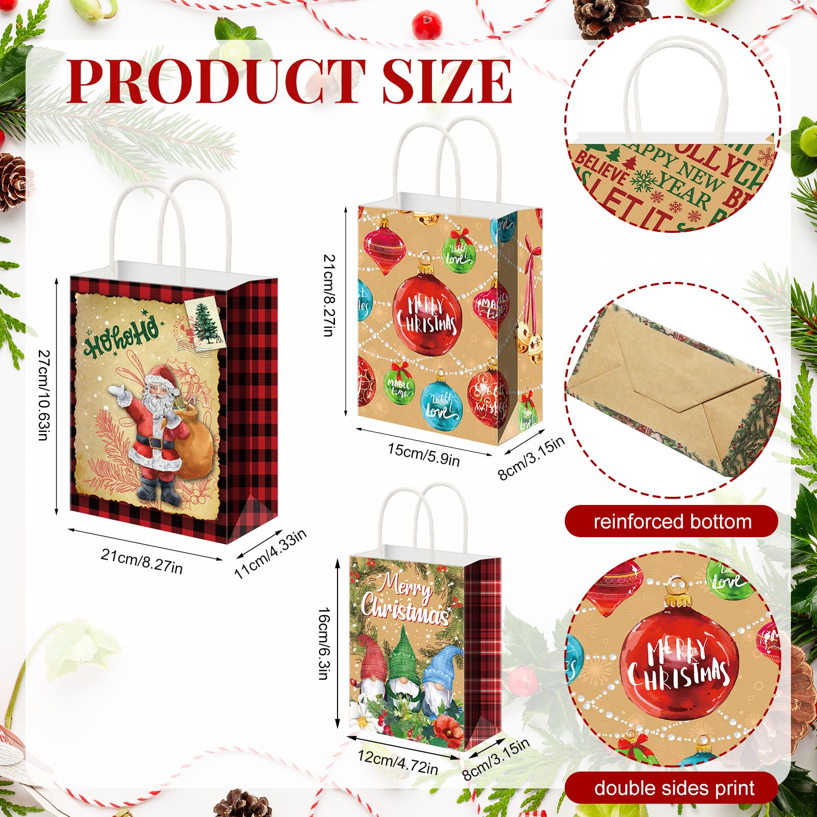 Cholemy 40-Pack Reusable Christmas Gift Bags with Tissue Paper - Holiday Party Favors