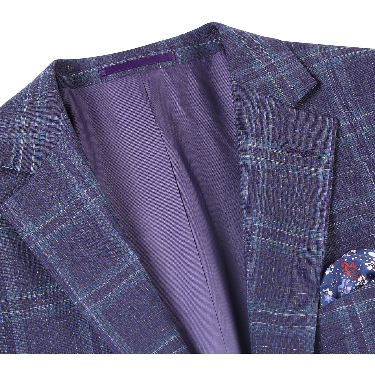 Alessandro Vitello by Renoir Slim Fit Wool Blazer for Men - Purple & Blue Checkered Pattern (Style 565-6) | Perfect for Business Meetings, Weddings & Formal Events