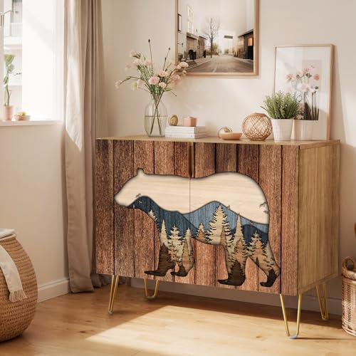 Double Exposure Wood Panel Bear Forest