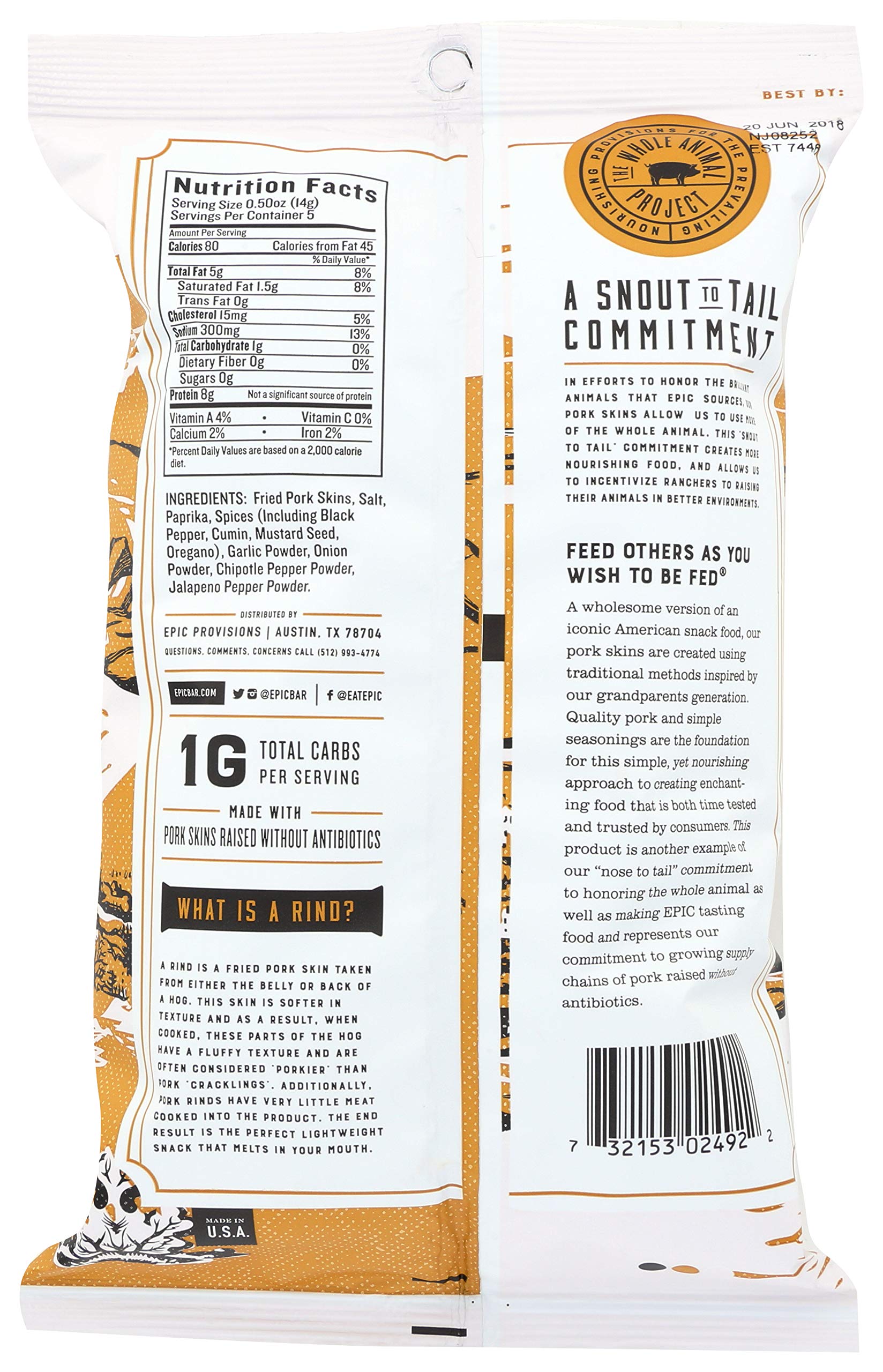EPIC Artisanal BBQ Pork Rinds Snacks - Keto, Paleo & Gluten Free Protein Chips - 2.5oz Bags (3-Pack) - Perfect for Low Carb Diets, Road Trips & Game Day Parties
