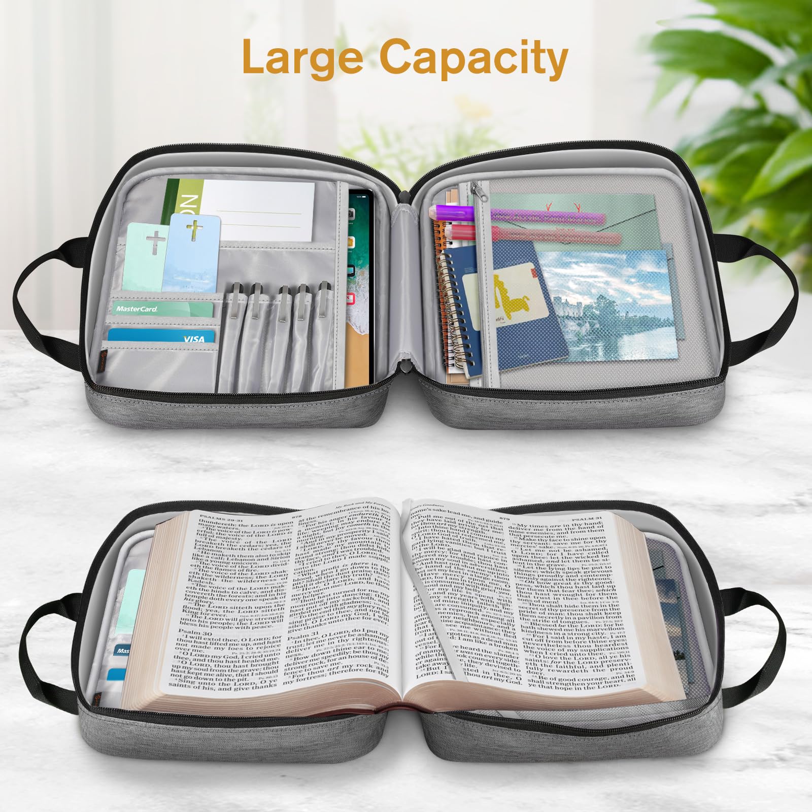 FINPAC Extra Large Bible Cover with Detachable Shoulder Strap & Zippered Pocket - Durable Church Book Bag for Bible Protection - Perfect Gift for Men & Women (Gray) - Ideal for Church, Travel & Daily Bible Study