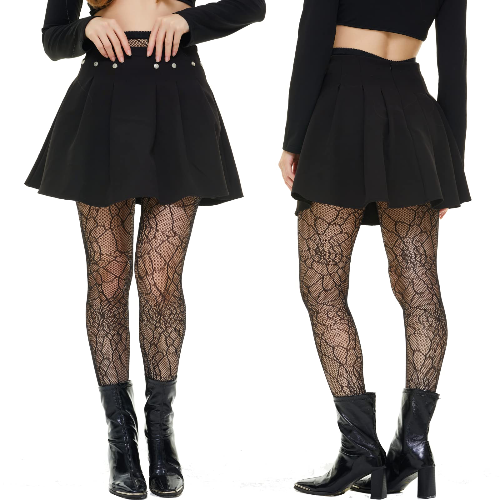 WEANMIX Women's Fishnet Stockings - Lace Patterned High Waist Tights & Pantyhose - Sexy Fishnets for Party, Cosplay & Night Out