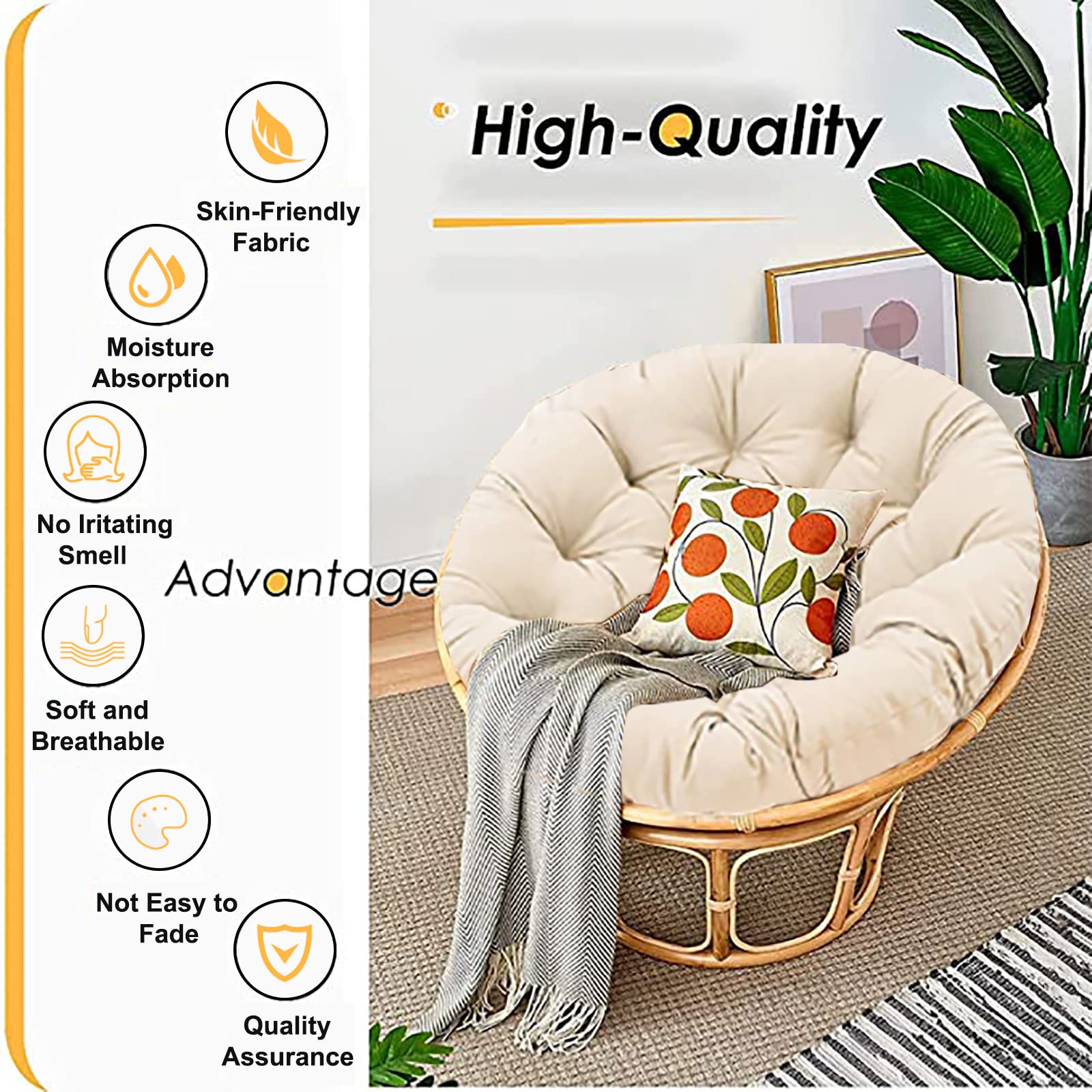 Thick Papasan Chair Cushion Pad - 4XL Beige Replacement Cushion for Egg Chairs, Saucer Chairs, Rattan Swivel Chairs & Swing Chairs | Indoor & Outdoor Use | Perfect for Patio, Garden, Sunroom & Living Room Relaxation