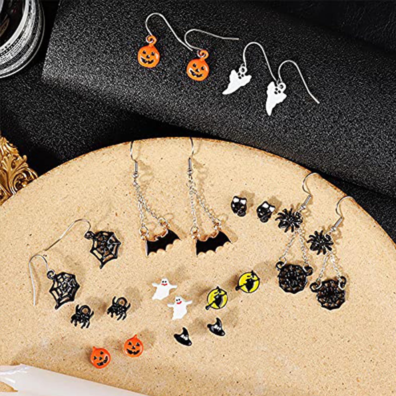Halloween Earrings for Women - Bat, Cat, Witch, Spider Web, Skull & Pumpkin Dangle Earrings Set | Spooky Jewelry for Halloween Costume & Party Outfit Accessories
