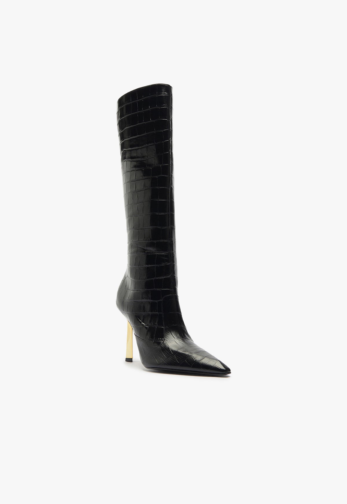 Ciara Crocodile Embossed Leather Boots for Women - High Heel Fashion Boots (Style S2199700020003) | Perfect for Evening Parties, Office Wear & Winter Outfits