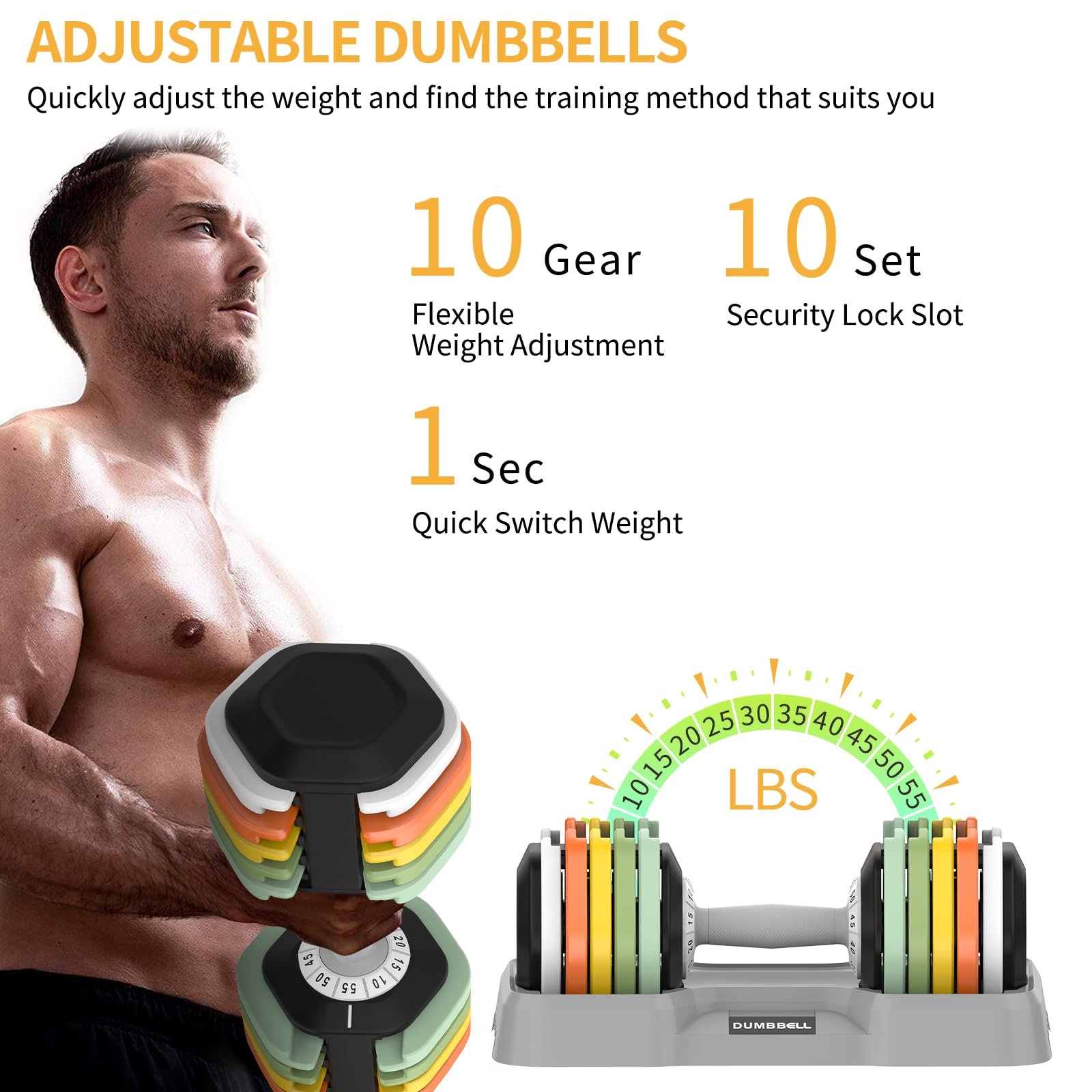 SKOK 25/55 lbs Adjustable Dumbbells Set - Pair or Single Fast Weight Adjustable Dumbbells for Men & Women with Anti-Slip Grip & Turning Handle - Black Home Gym Equipment for Strength Training & Fitness Workouts