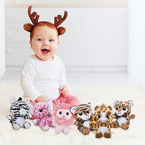 7 Inch Soft Plush Jungle Animals Set - 6 Piece Safari Stuffed Toys (Lion, Giraffe, Elephant, Tiger, Zebra, Leopard) for Kids, Baby Shower Gifts & Nursery Decor - Perfect for Birthday Parties, Room Decorations and Cuddly Playtime