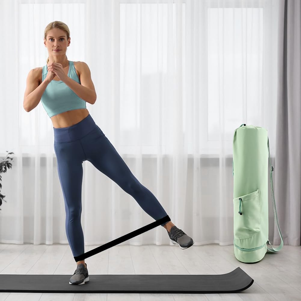 Premium Yoga Mat Bag with 2 Resistance Bands - Multi-Functional Exercise Mat Carrier for Gym, Travel & Outdoor Activities - Green Yoga Backpack with Storage Pockets for Yoga Class, Beach & Park Workouts