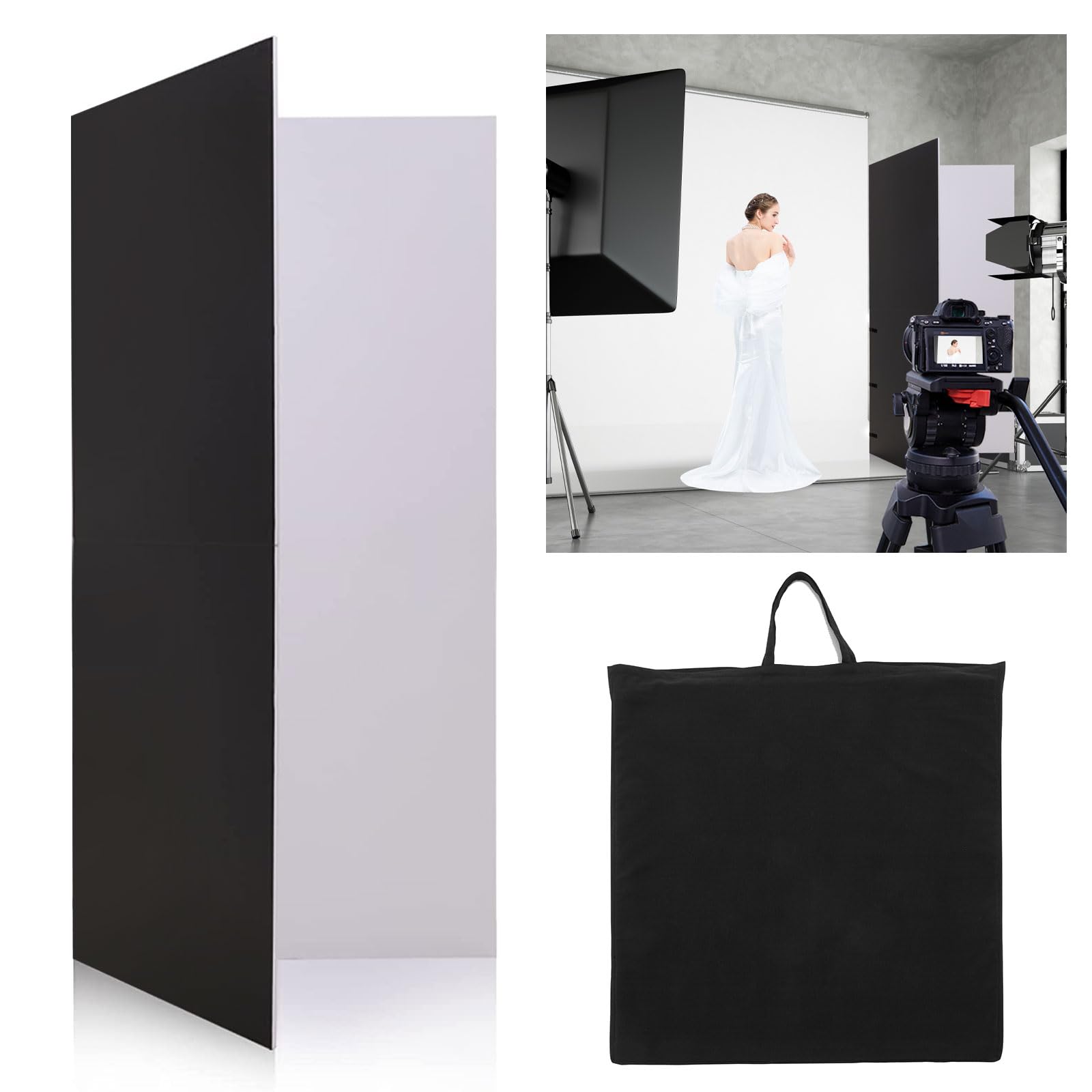 Professional 2-in-1 Photography Light Reflector & Backdrop - 78x78 Inch Black/White Folding Diffuser Board for Studio Lighting - BIEYANG - Perfect for Portrait, Product, and YouTube Video Shooting