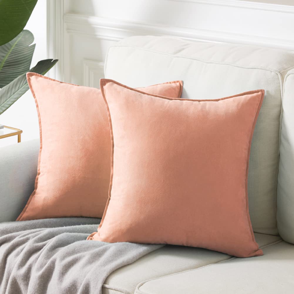 Premium Faux Suede Decorative Throw Pillow Covers - 2 Pack Soft Square Pillow Cases for Couch, Sofa & Bedroom - 16x16 Inch Solid Cushion Covers (Peach) - Perfect for Living Room Decor, Home Styling & Cozy Comfort