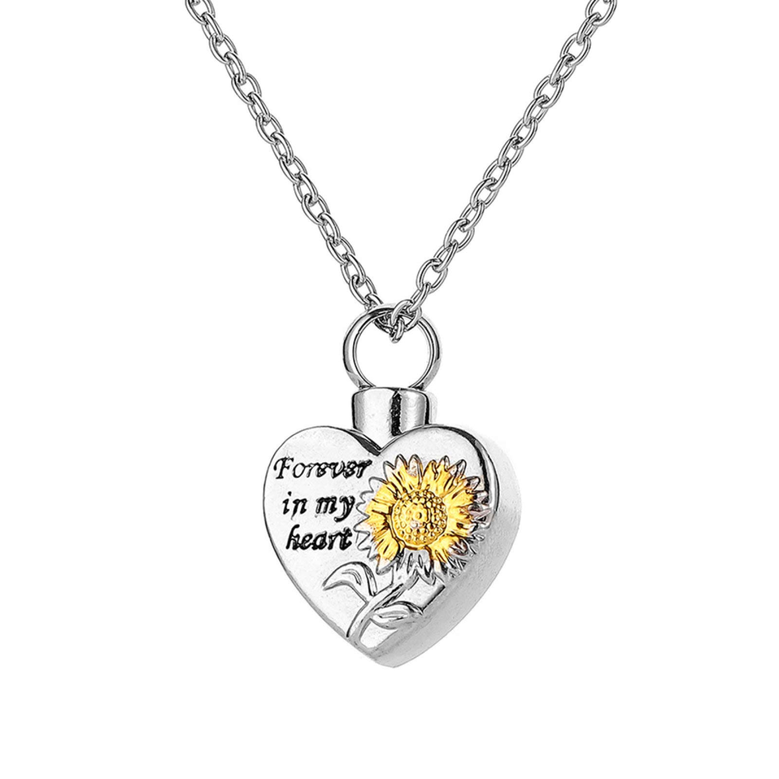 KGJQ Sunflower Pendant Necklace - Simple & Cute Unisex Memorial Jewelry with Forever in My Heart Charm, Dainty Silver Chain for Women & Girls | Perfect for Gifts, Anniversaries & Everyday Wear