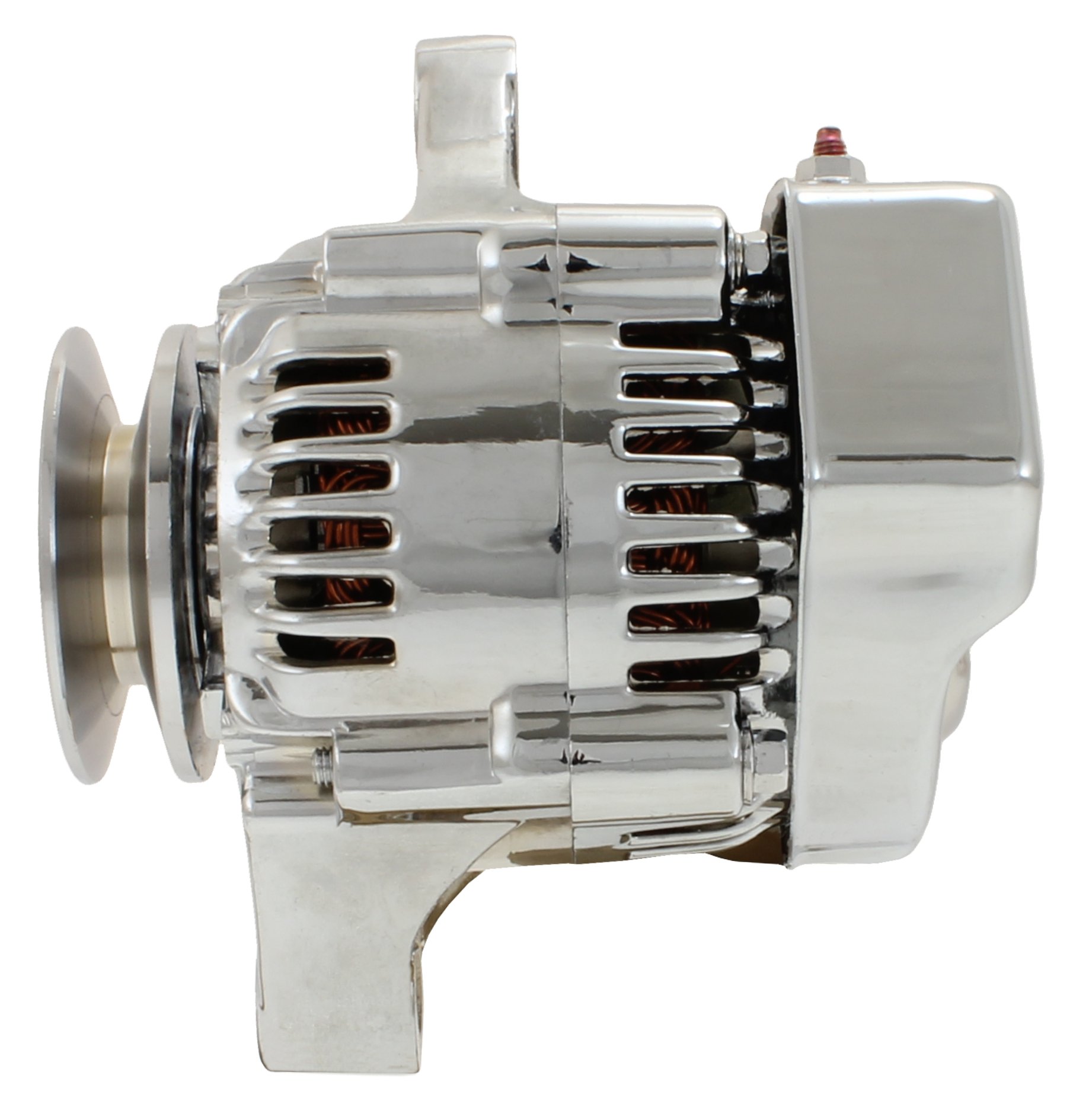 New Chrome Mini Alternator 1-Wire Self-Exciting 45A 6.5lbs - Compatible with Chevy Big Block & Small Block (BBC/SBC) Engines, Race Cars, Hot Rods, Street Rods - Perfect for High-Performance Upgrades & Custom Builds