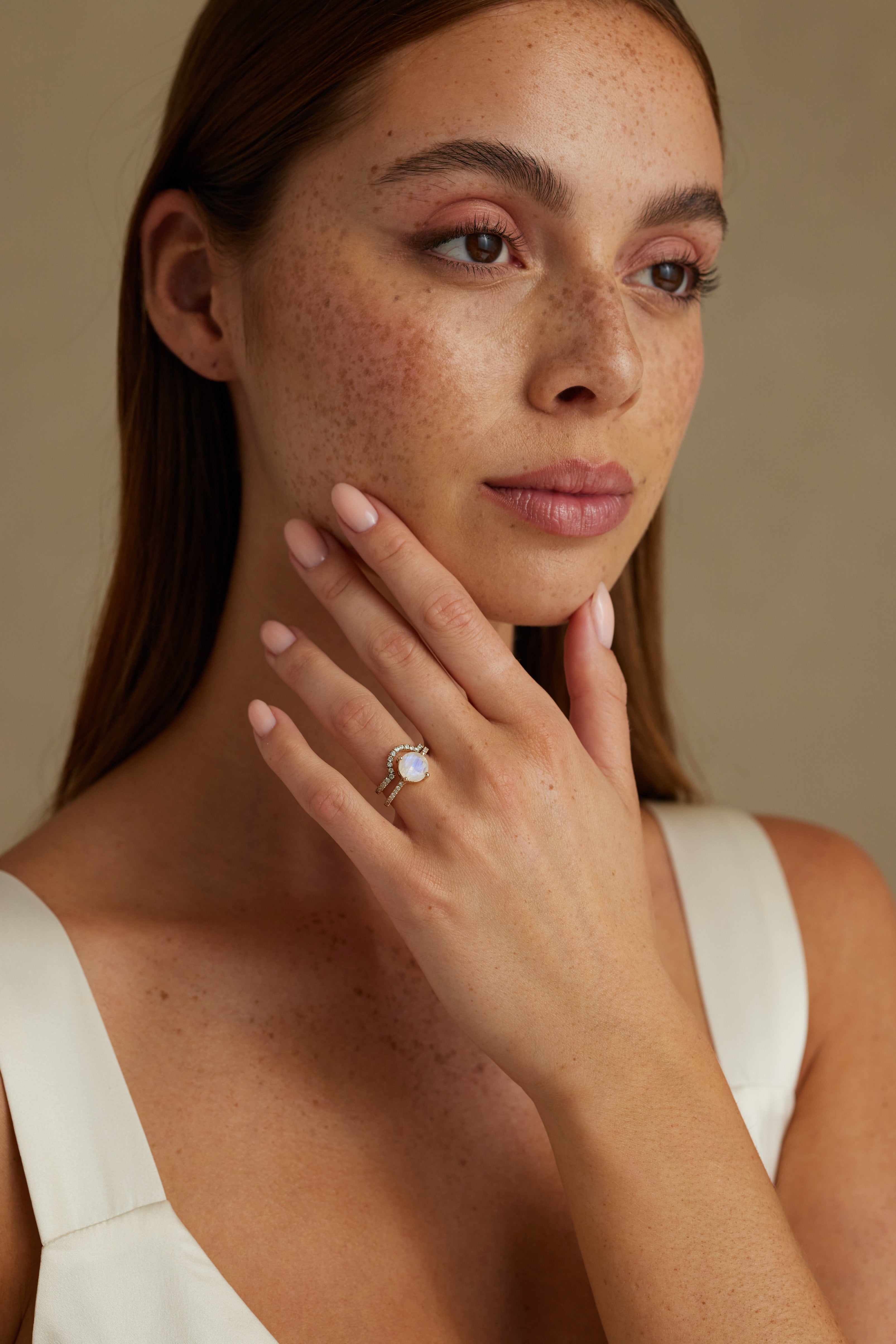 9K Yellow Gold Pave Crescent Band Ring - Dainty Stackable Moon Ring for Women - Perfect for Layering, Anniversary Gifts & Everyday Elegance