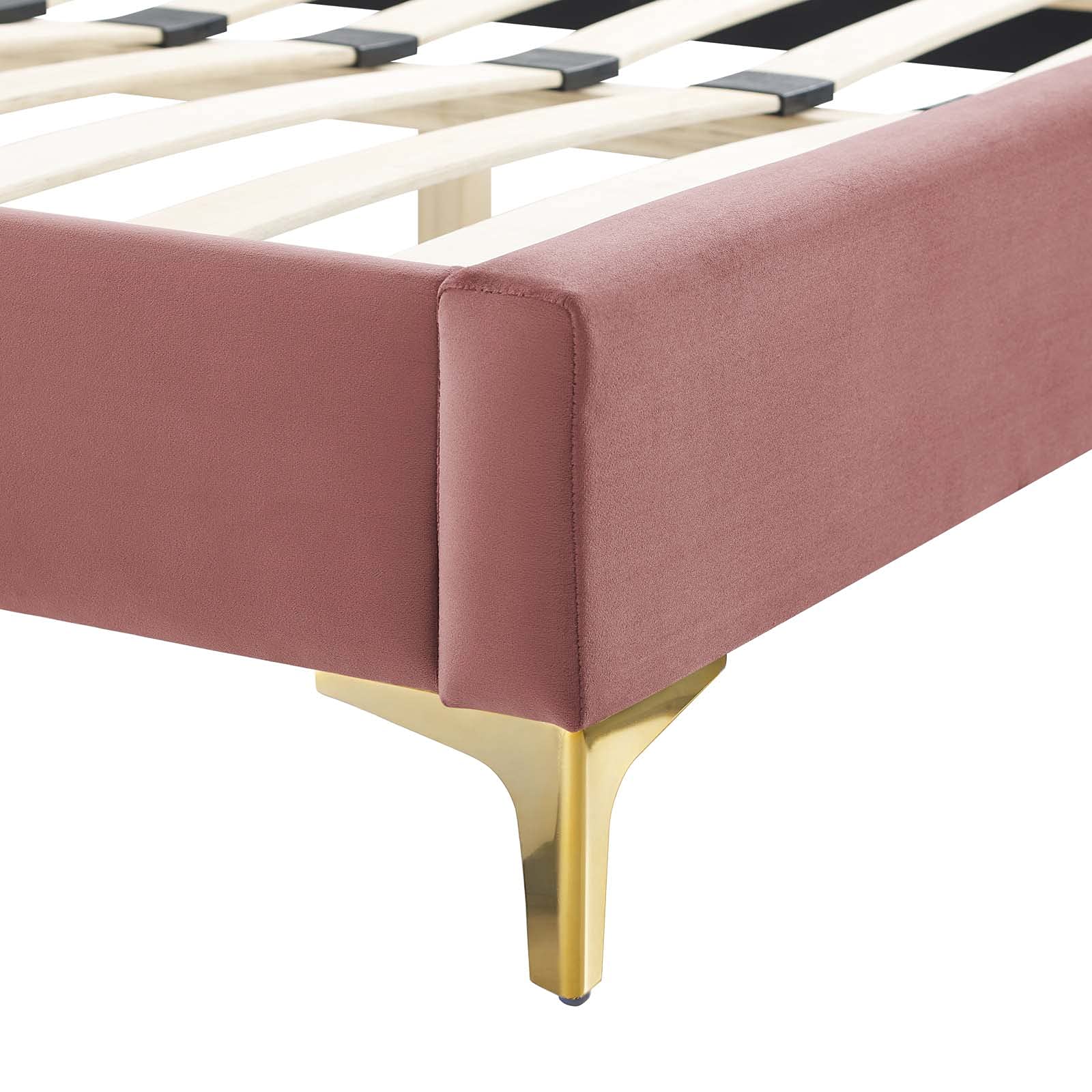 Modway Juniper Queen Size Platform Bed Frame in Dusty Rose - Modern Minimalist Bedroom Furniture for Small Spaces & Apartment Living
